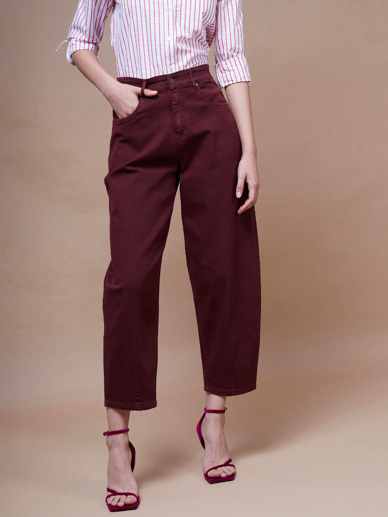 Women's Burgundy Balloon Fit Jeans
