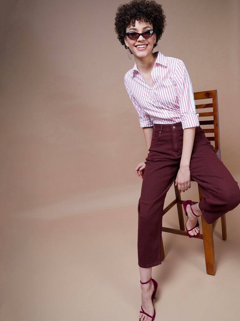 Women's Burgundy Balloon Fit Jeans