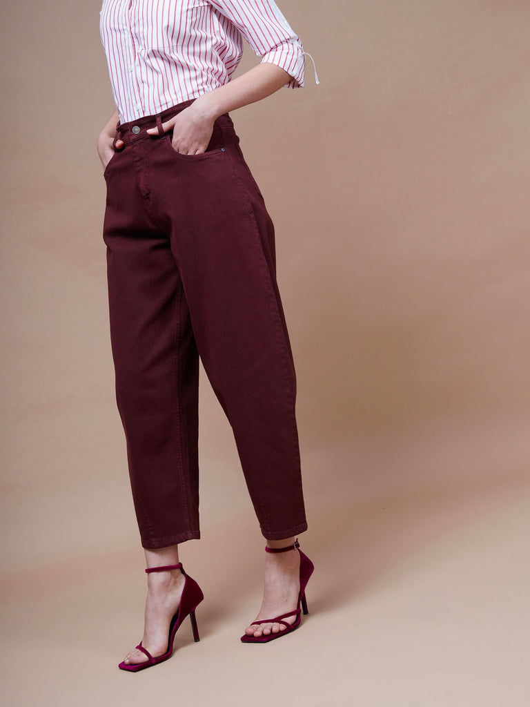 Women's Burgundy Balloon Fit Jeans