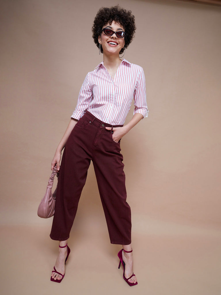 Women's Burgundy Balloon Fit Jeans