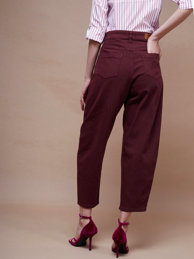 Women's Burgundy Balloon Fit Jeans