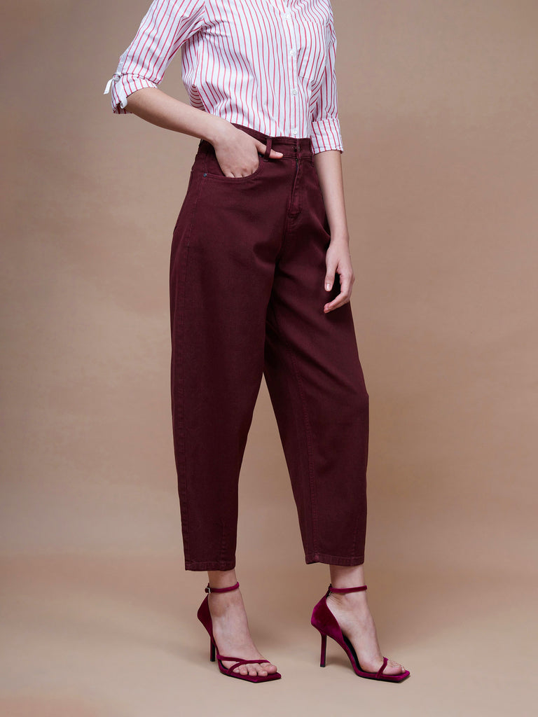 Women's Burgundy Balloon Fit Jeans