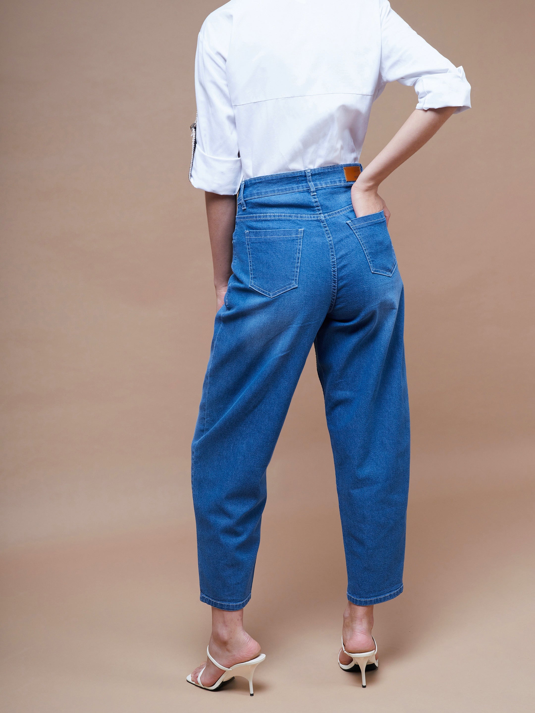 Women's Blue Balloon Fit Jeans - SASSAFRAS