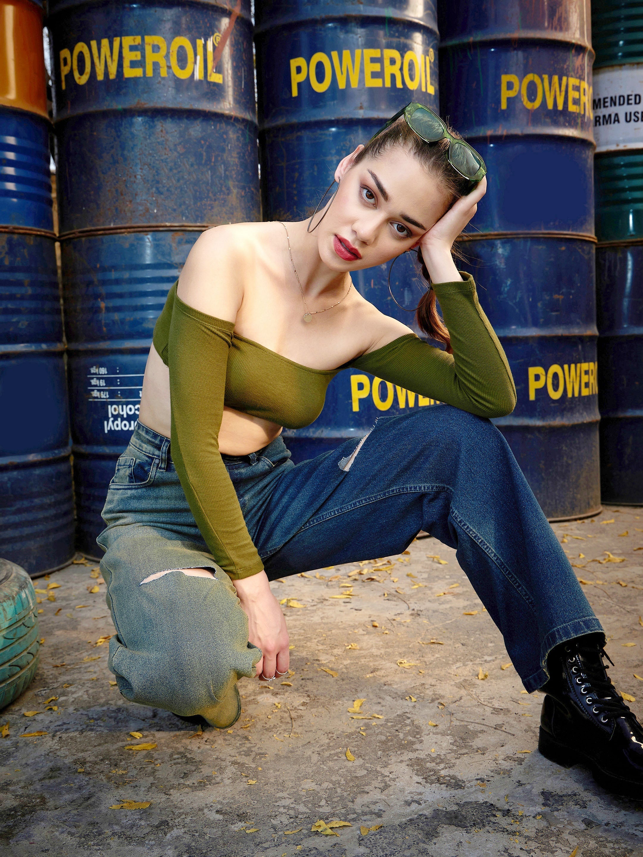 Women's Navy Colour Block Straight Jeans
