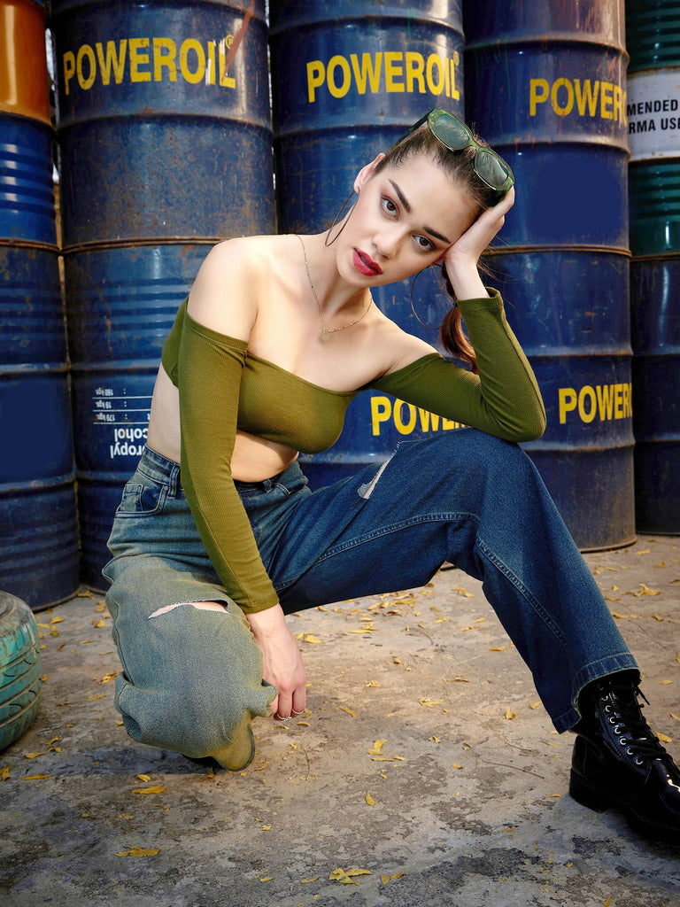 Women's Navy Colour Block Straight Jeans