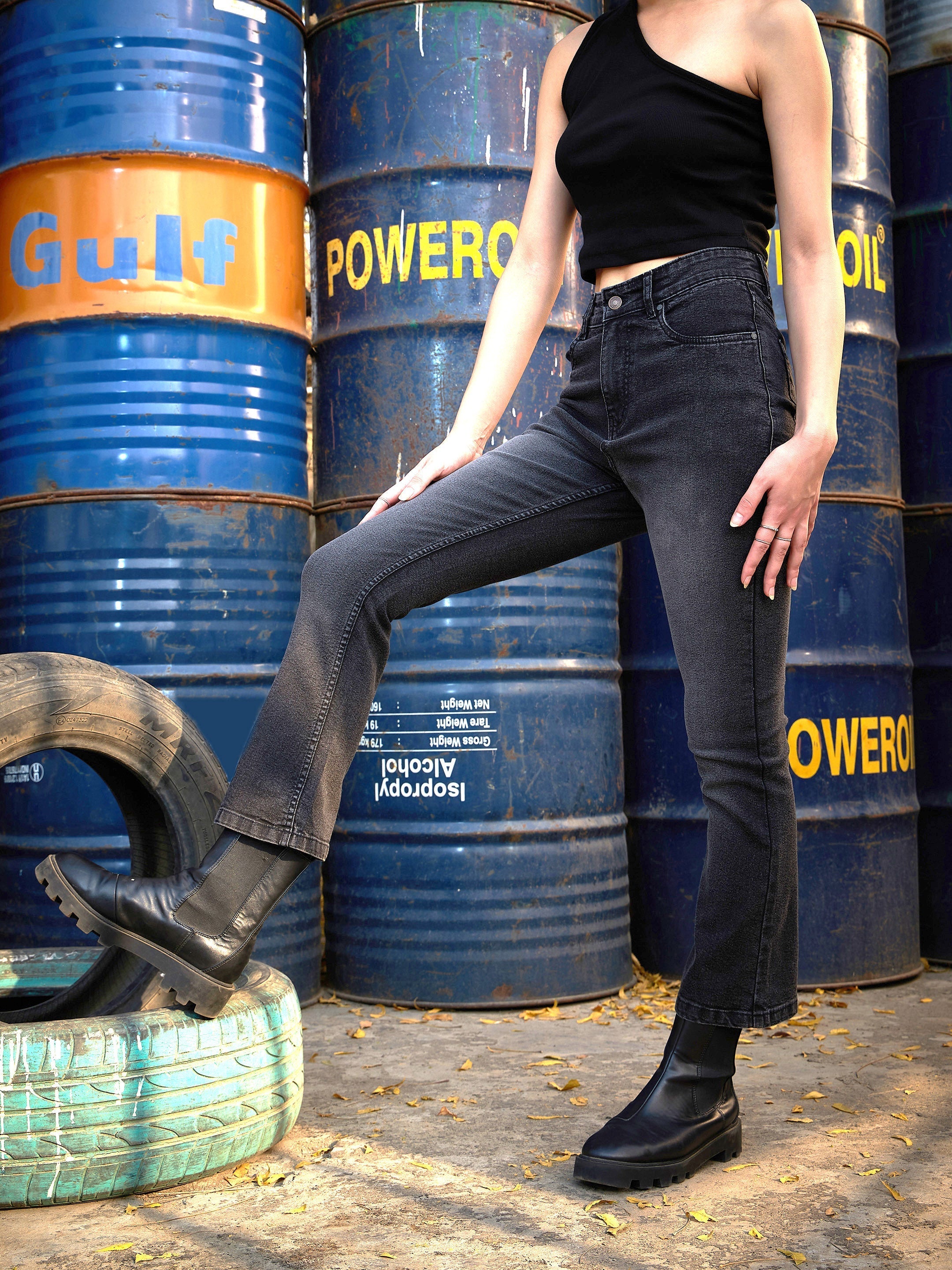 Women's Grey Wash Boot Cut Premium Jeans - SASSAFRAS
