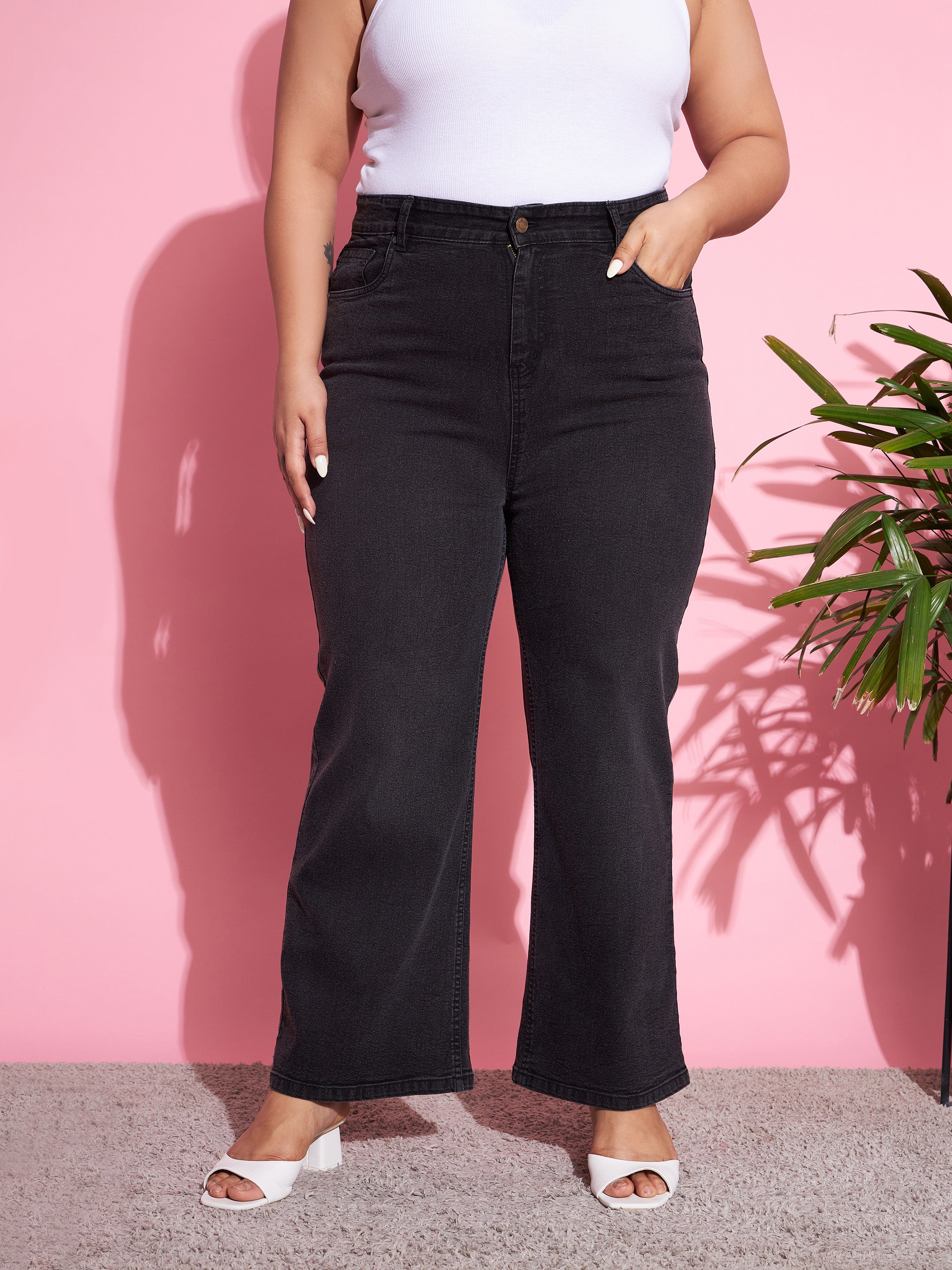 Women's Black Acid Wash Denim Straight Jeans - SASSAFRAS