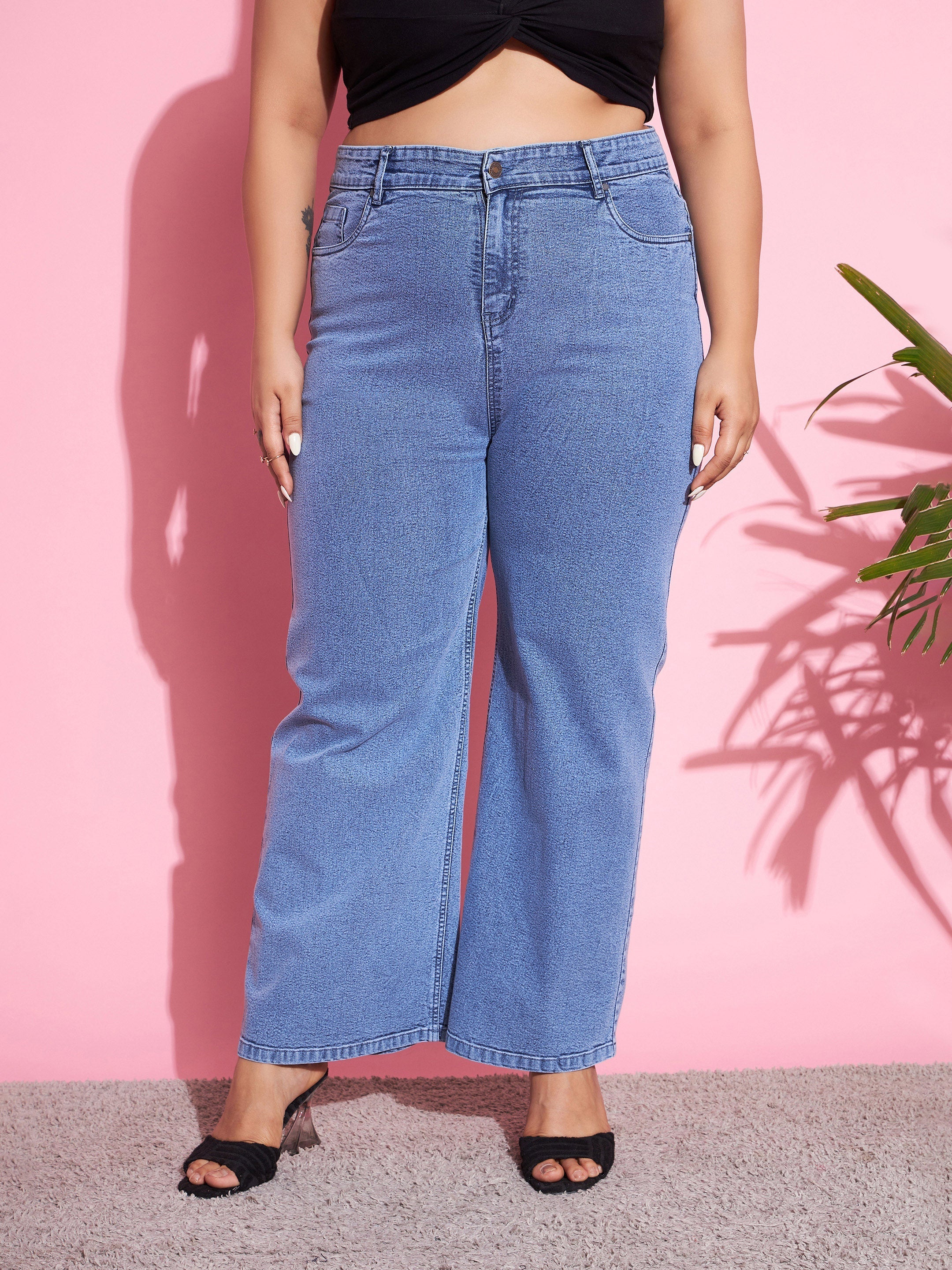 Women's Blue Acid Wash Denim Straight Jeans