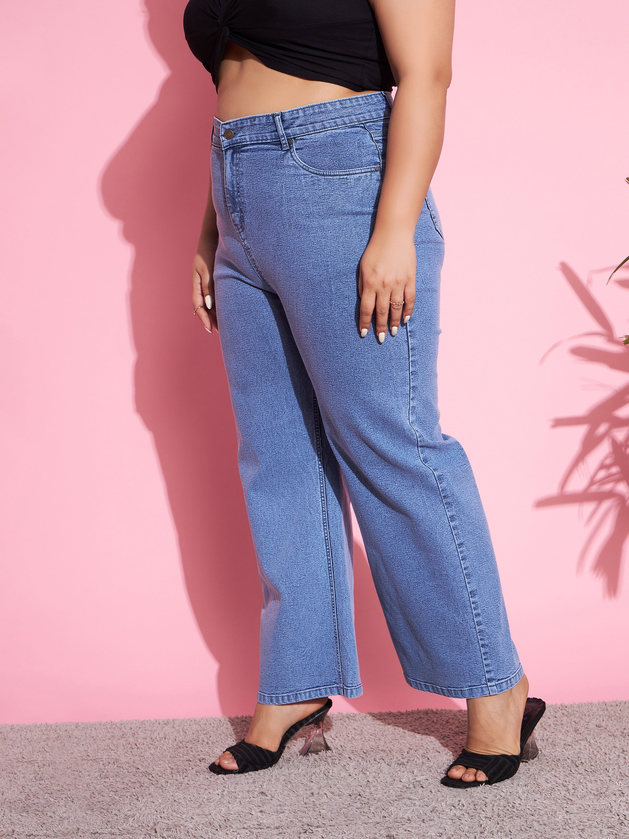 Women's Blue Acid Wash Denim Straight Jeans - SASSAFRAS