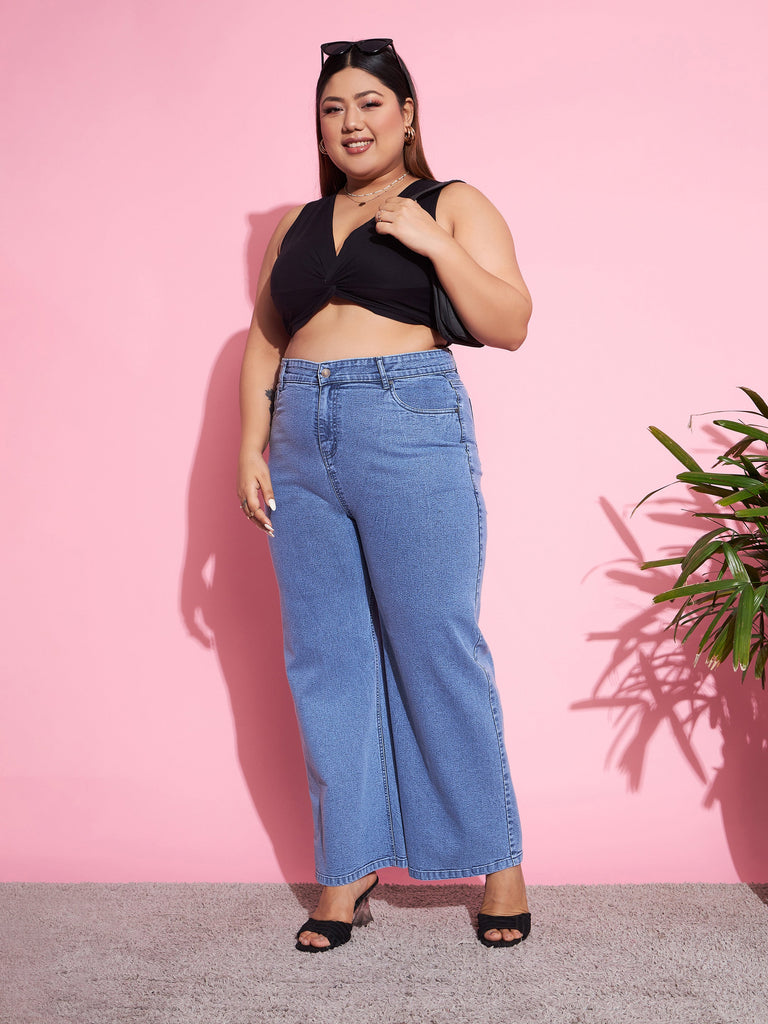 Women's Blue Acid Wash Denim Straight Jeans