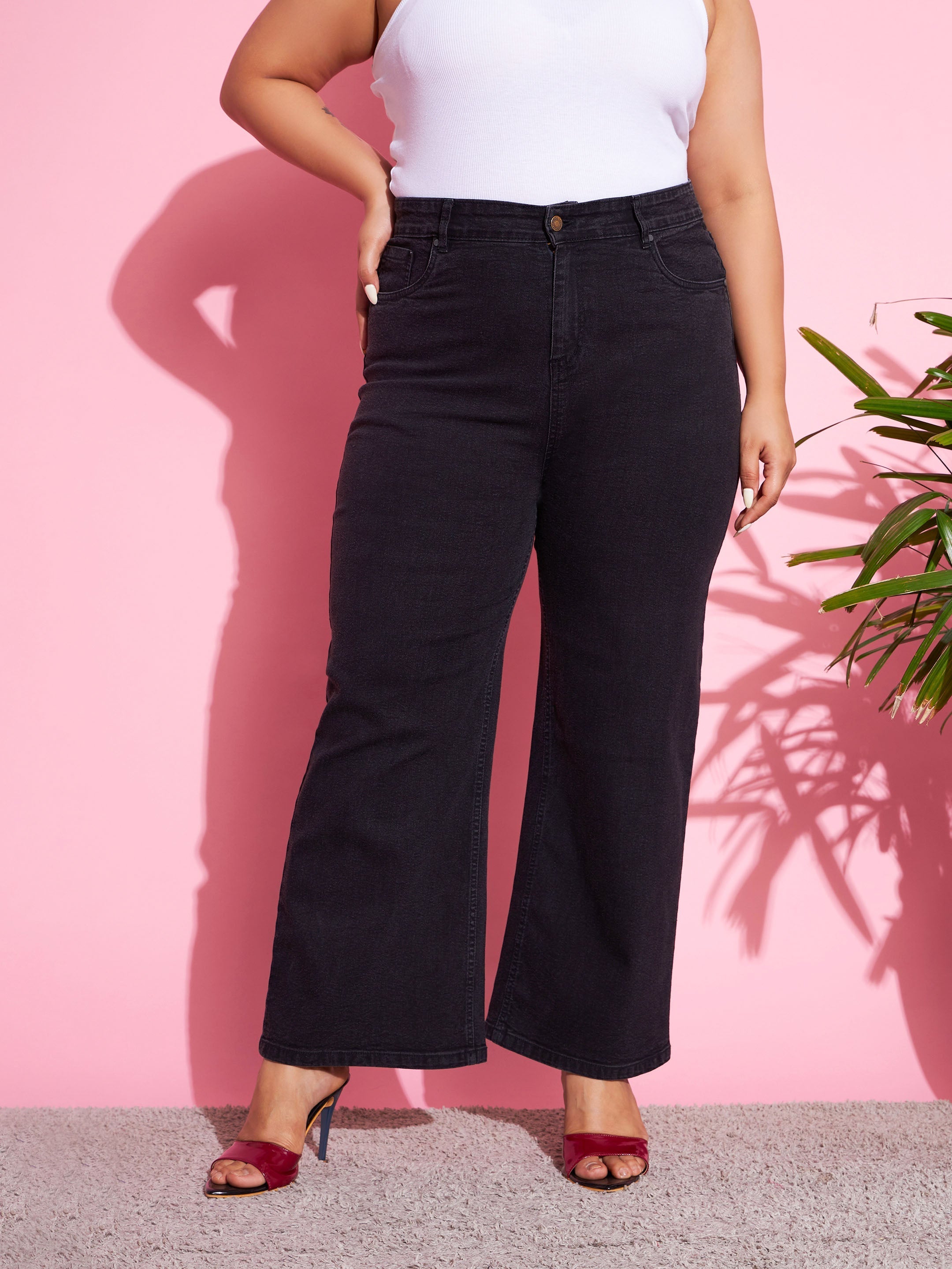 Women's Black Acid Wash Denim Bell Bottom Jeans - SASSAFRAS