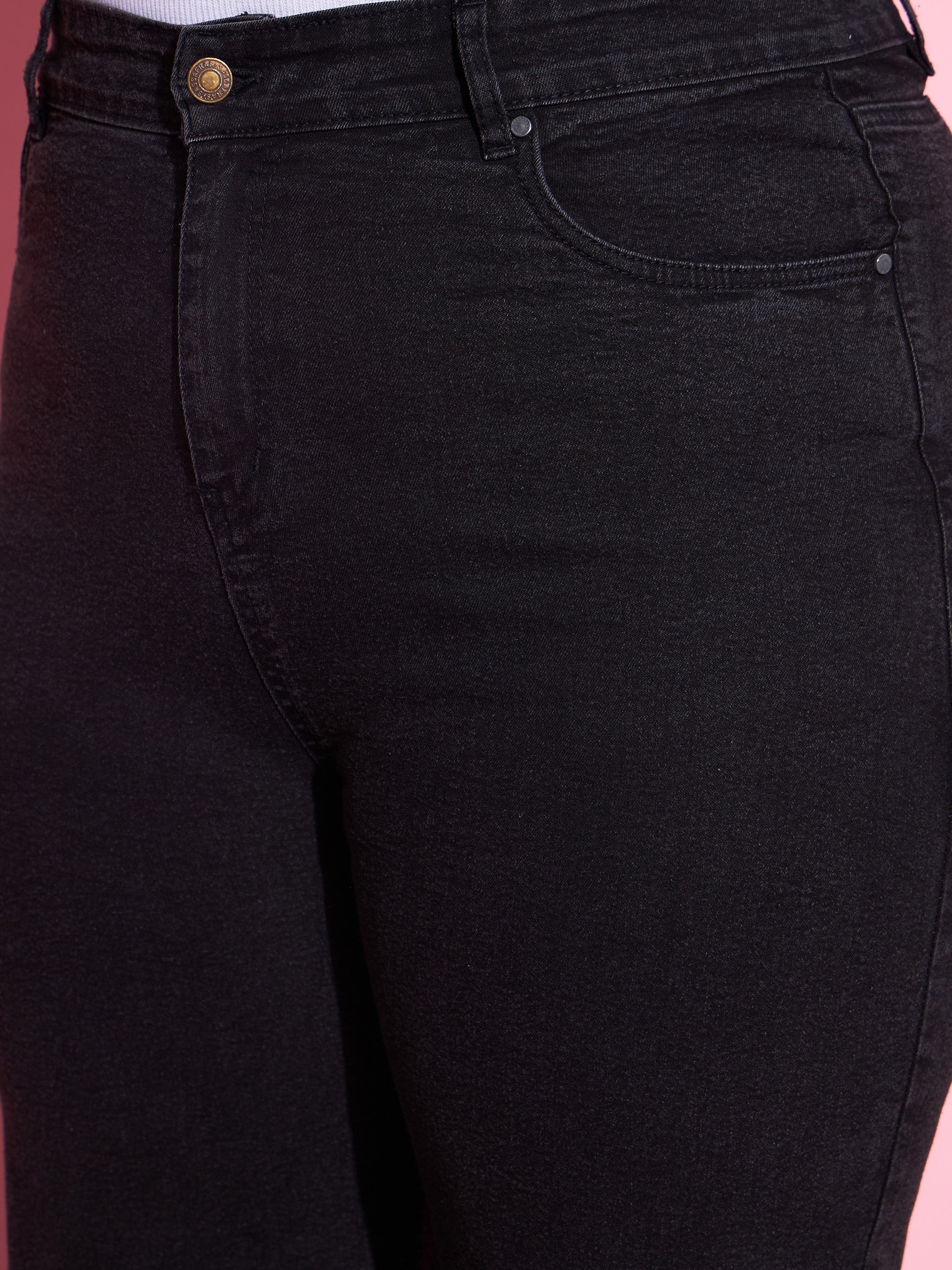 Women's Black Acid Wash Denim Bell Bottom Jeans - SASSAFRAS