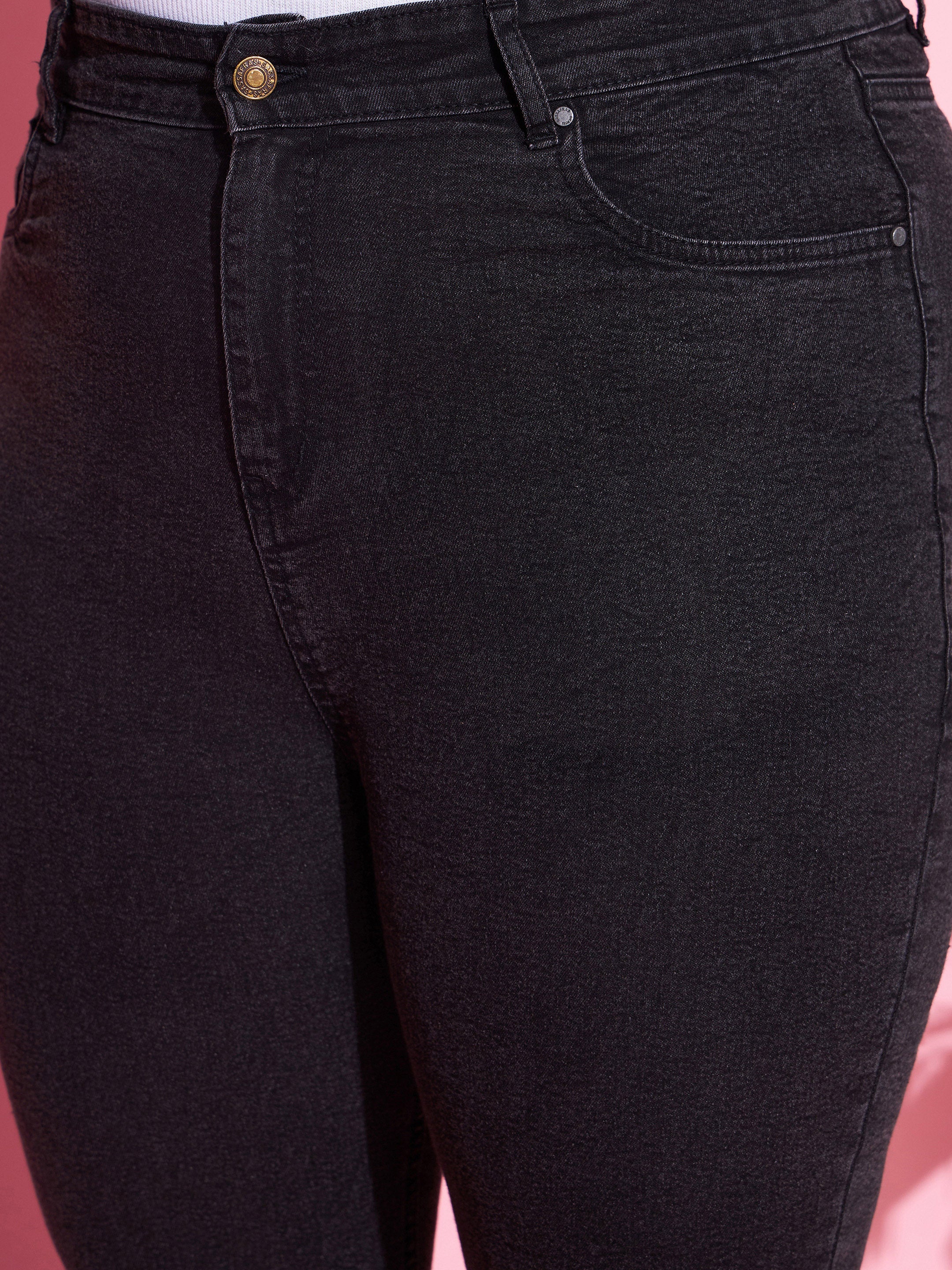 Women's Black Acid Wash Denim Boot Cut Jeans - SASSAFRAS