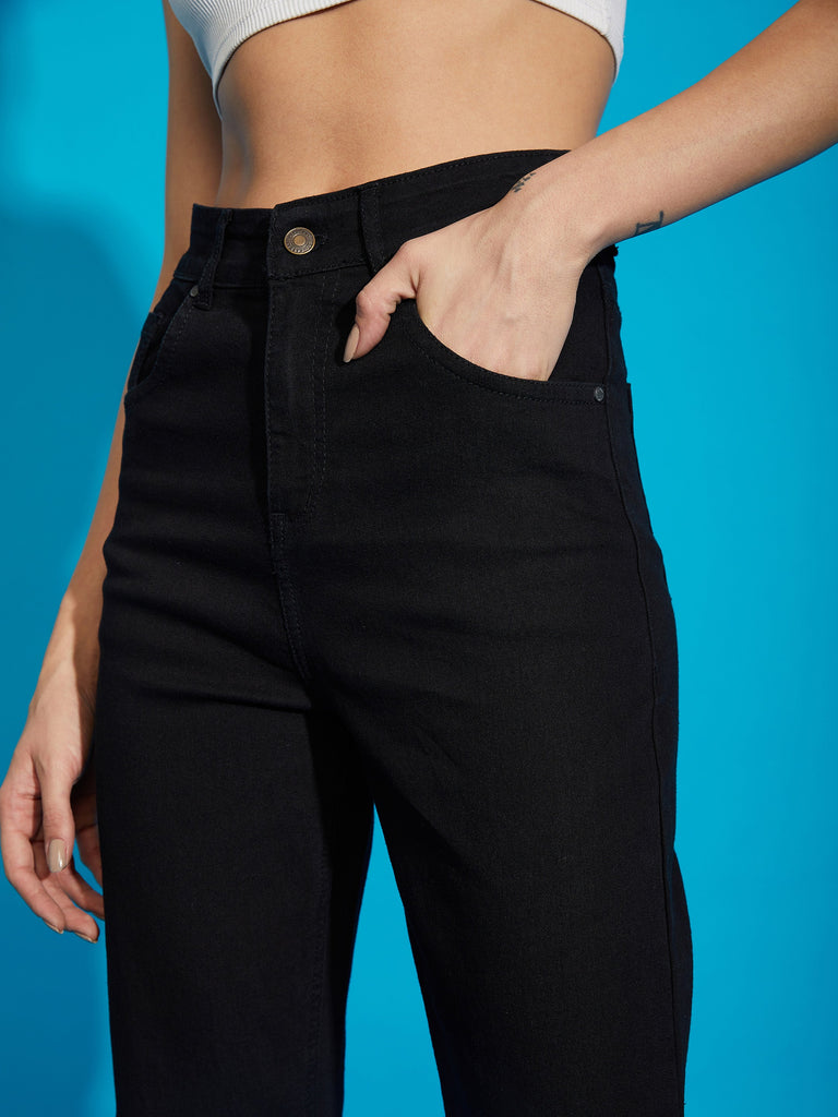 Women's Black Premium Back Print Bell Bottom Jeans