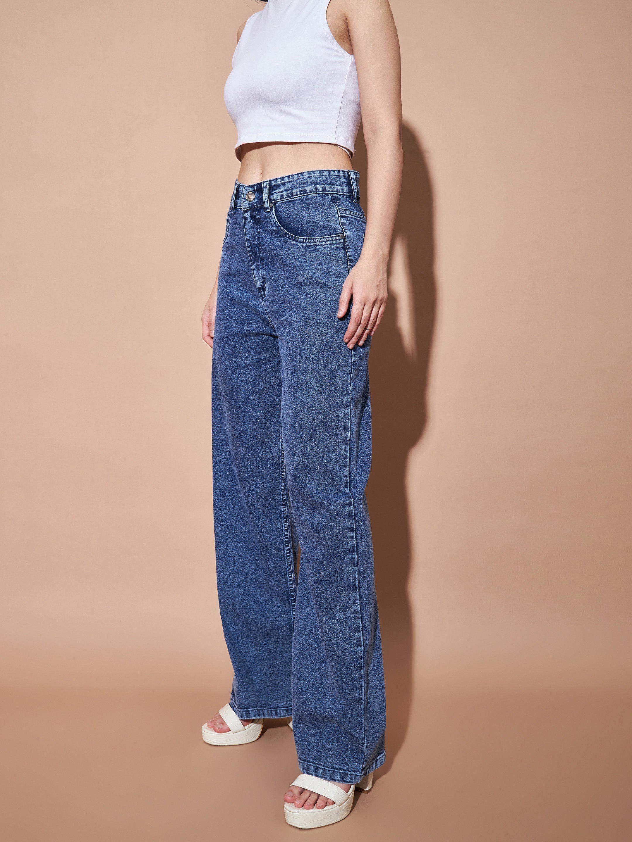 Women's Blue High Waist Straight Jeans - Lyush
