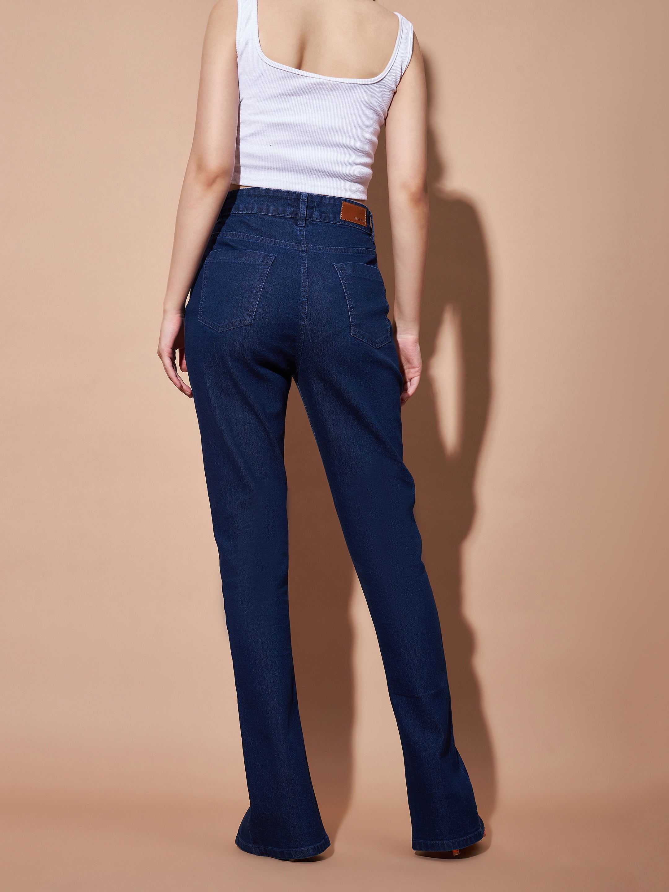 Women's Navy Mid Rise Skinny Fit Slit Jeans - Lyush