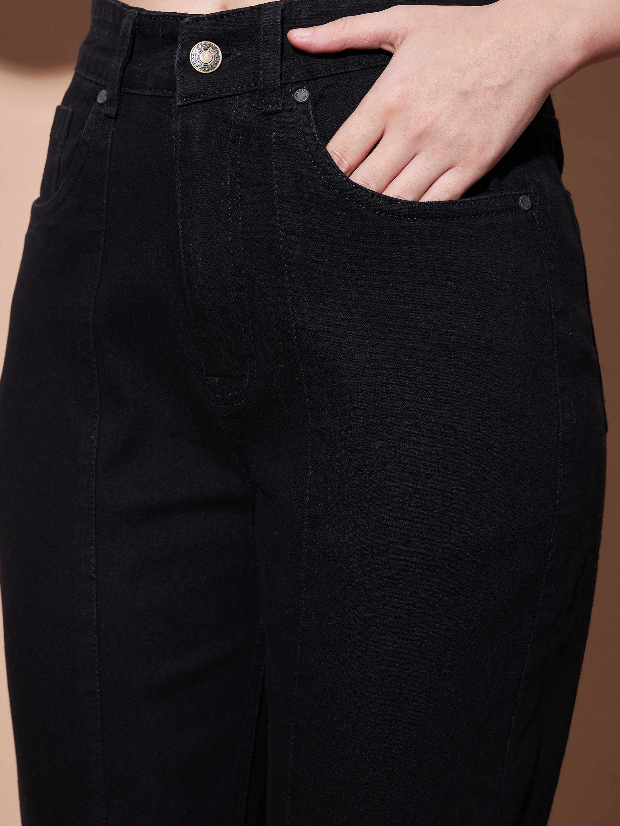 Women's Black Mid Rise Skinny Fit Slit Jeans - Lyush