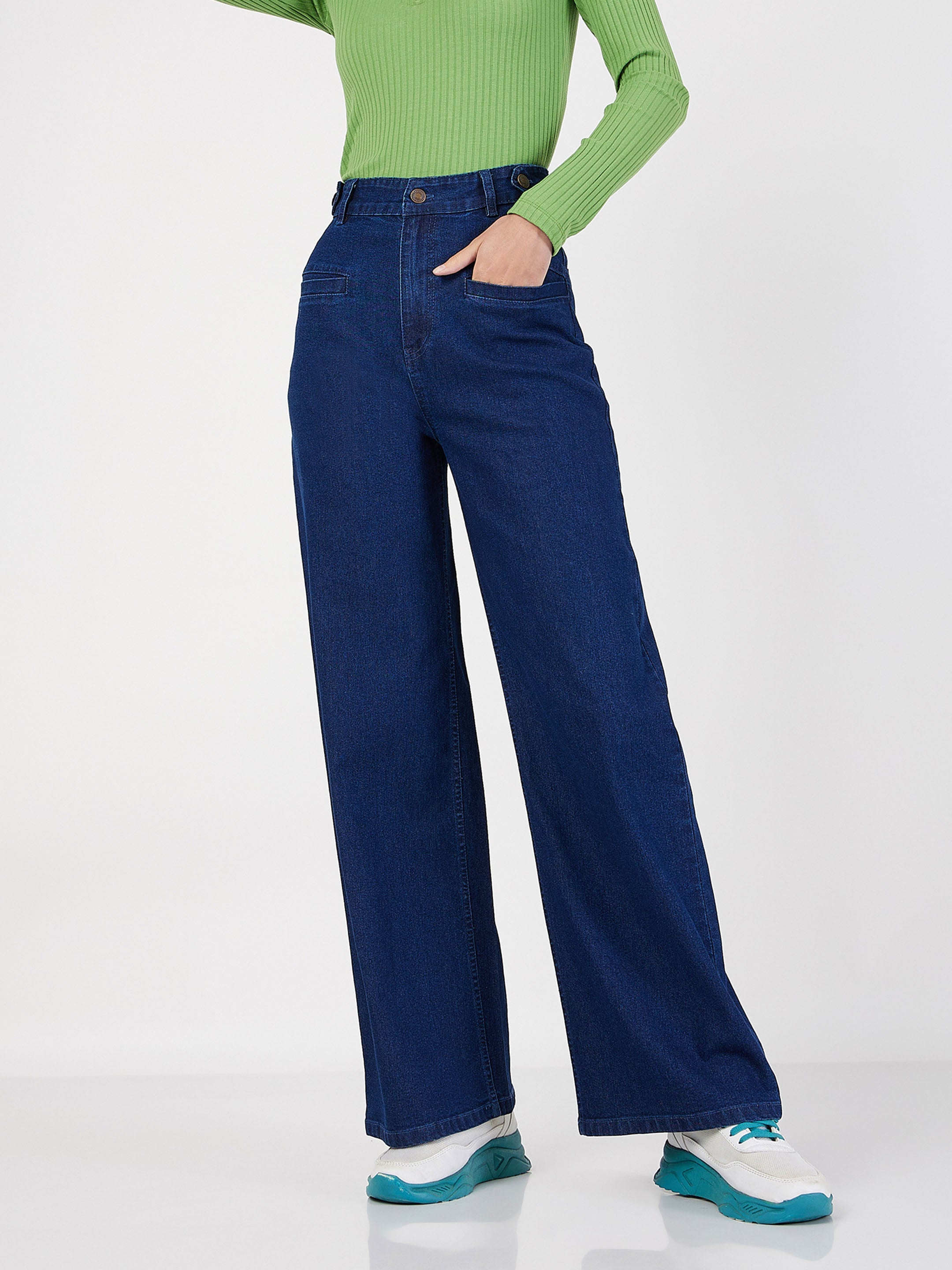 Women's Blue Bone Pocket Straight Jeans - Lyush