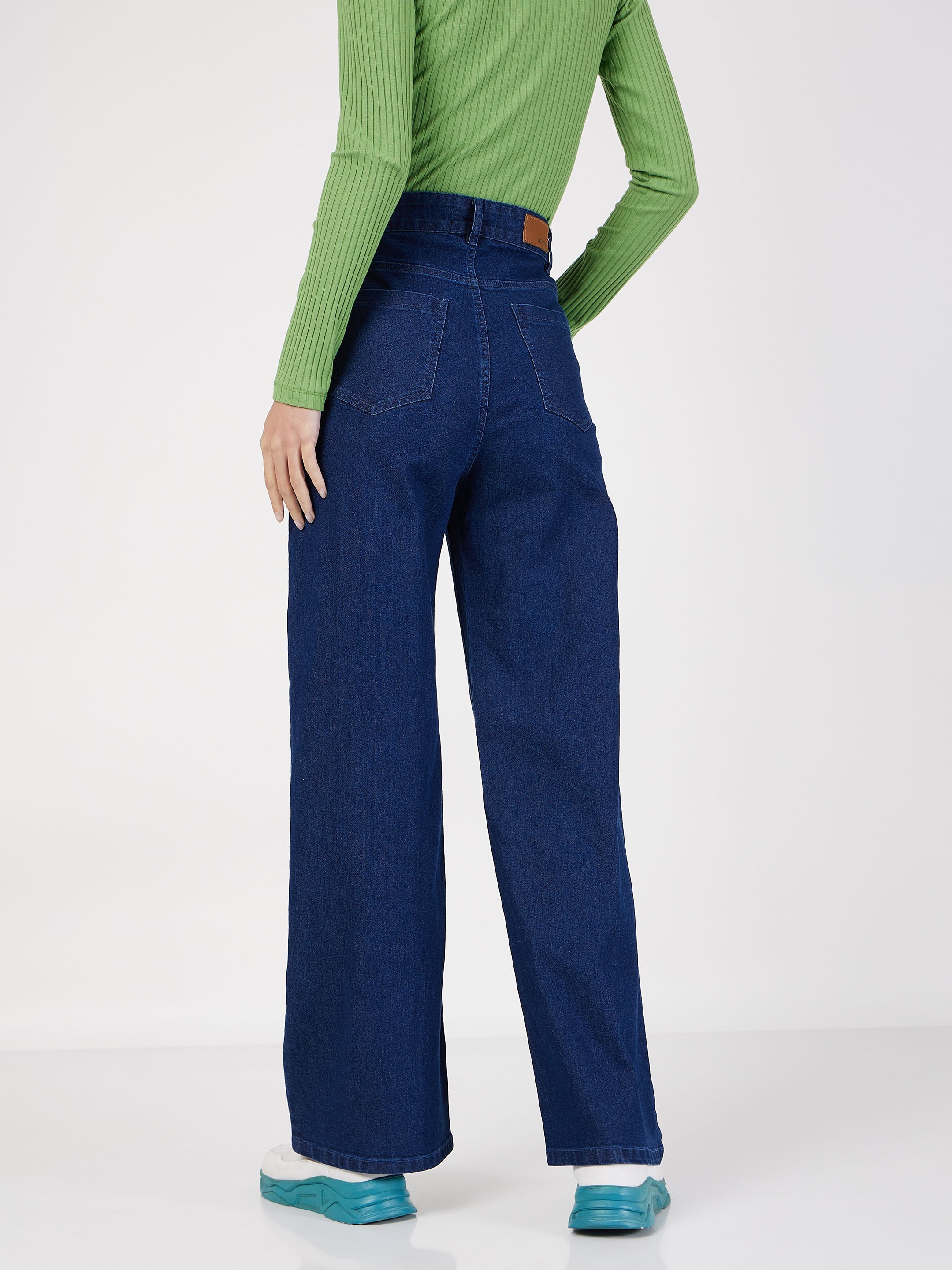 Women's Blue Bone Pocket Straight Jeans - Lyush