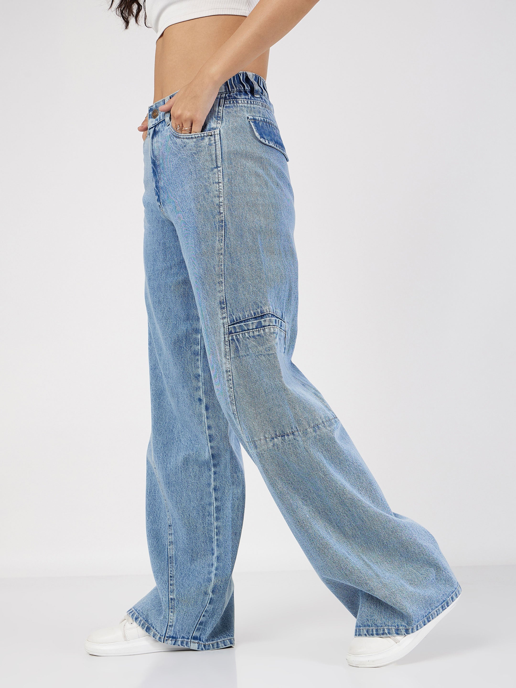 Women's Blue Wide Leg Jeans - Lyush