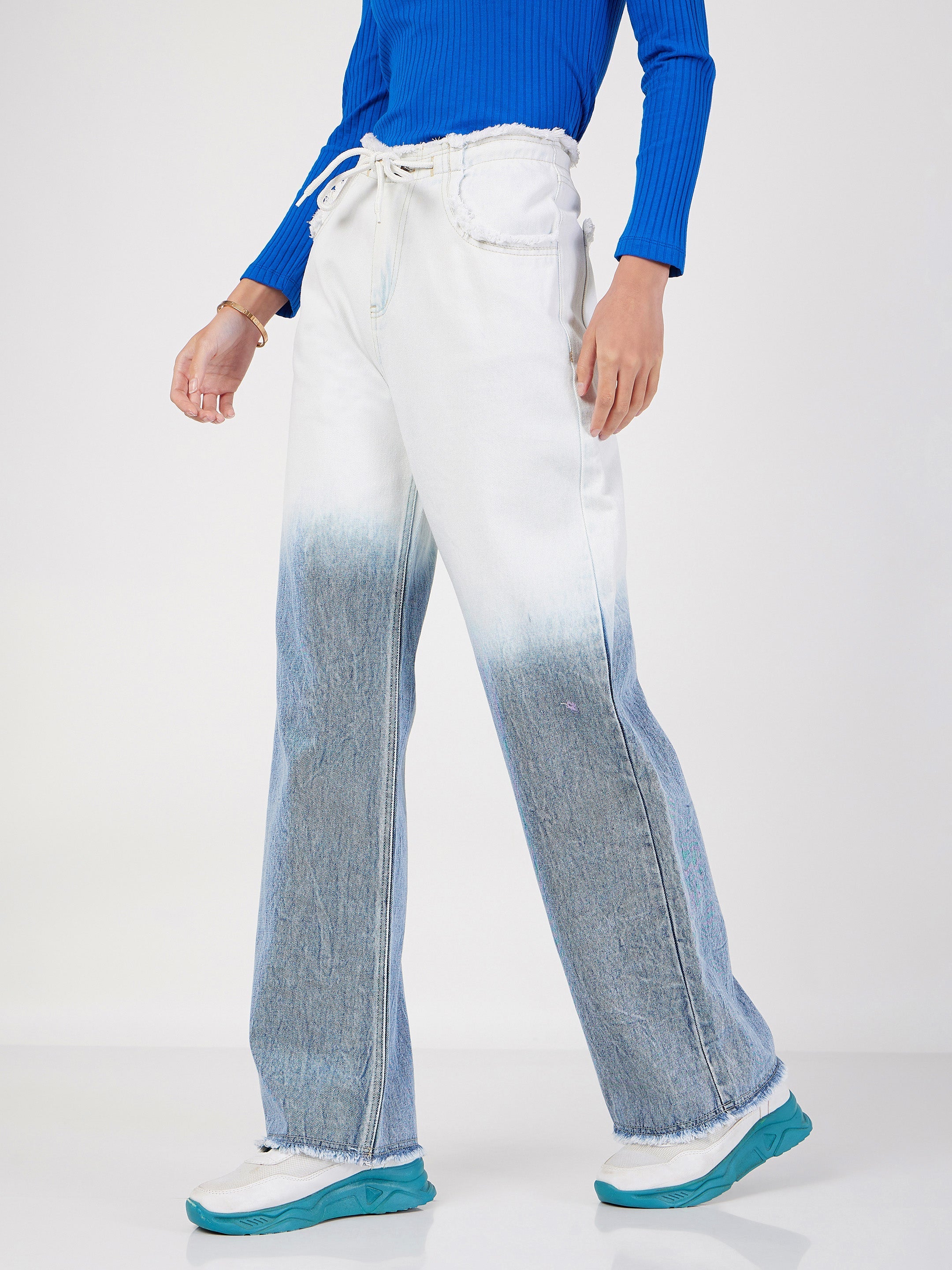 Women's Blue & White Ombre Straight Jeans - Lyush