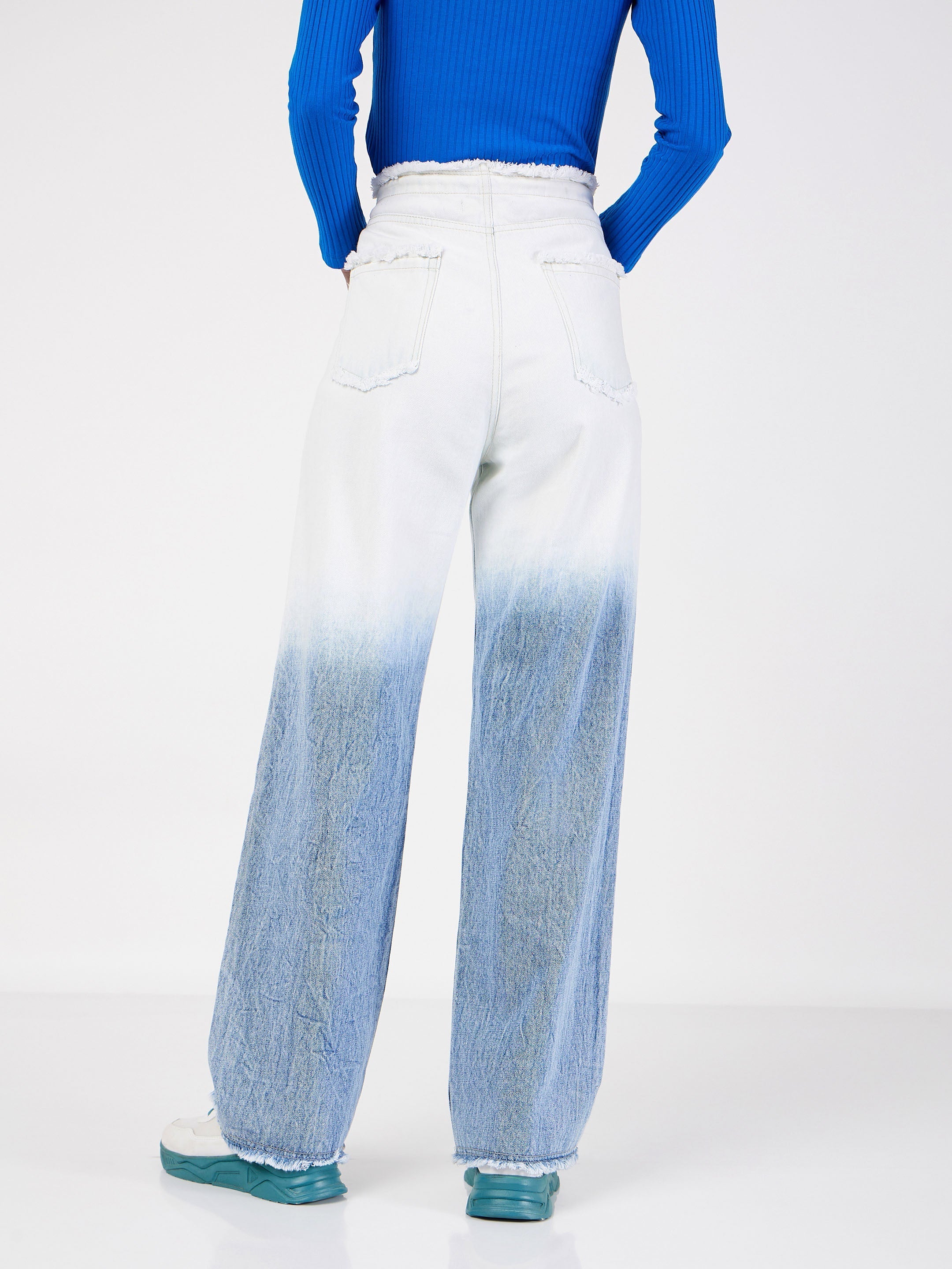 Women's Blue & White Ombre Straight Jeans - Lyush