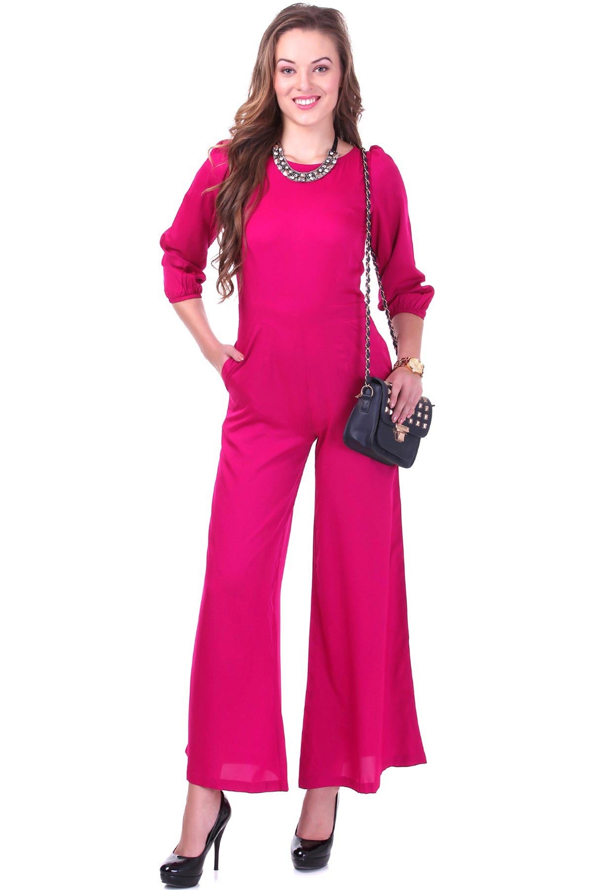 Women's Fuchsia Palazzo Jumpsuit - SASSAFRAS