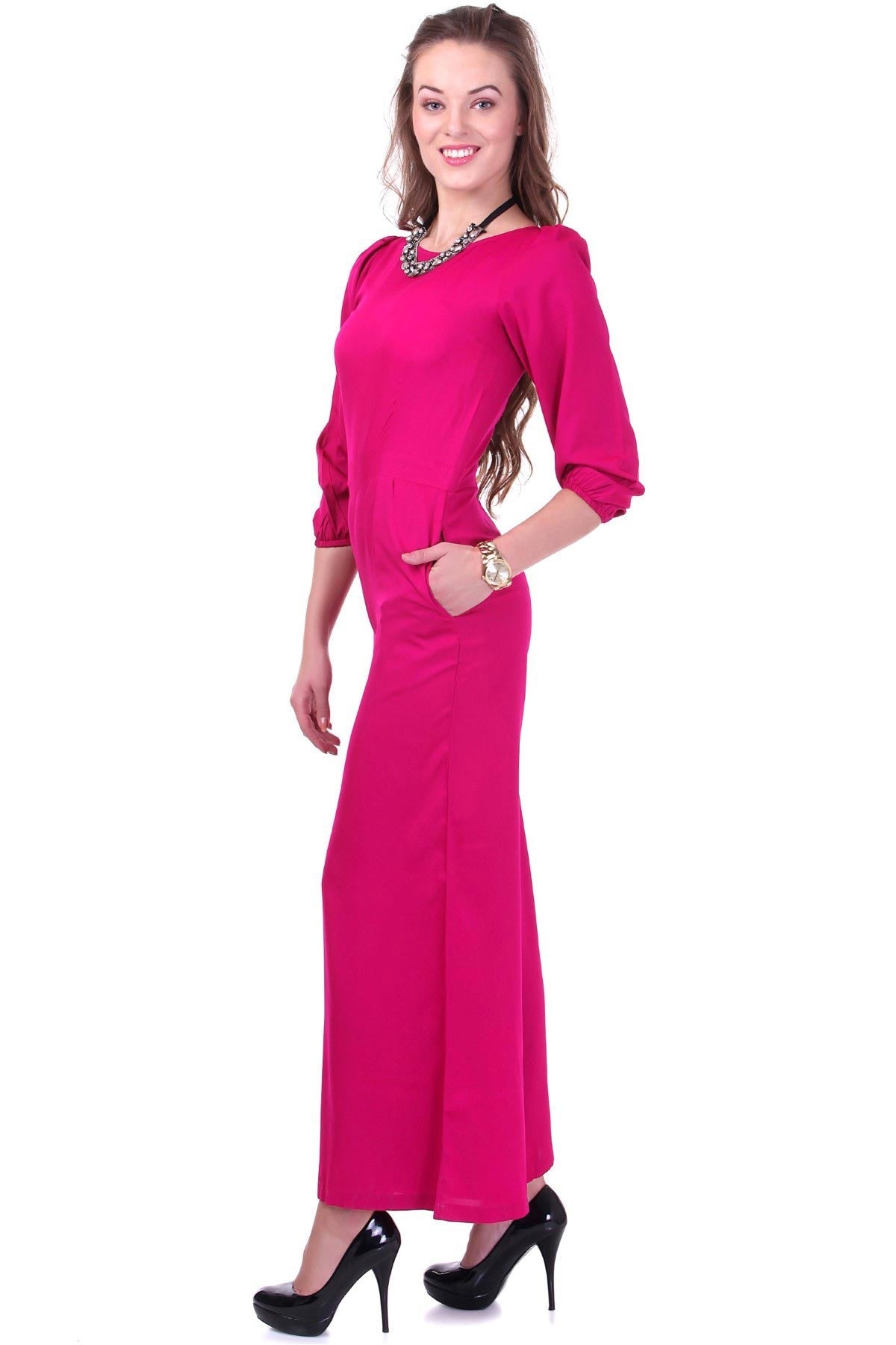 Women's Fuchsia Palazzo Jumpsuit - SASSAFRAS