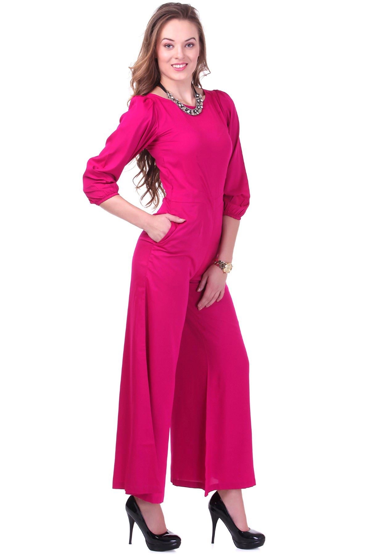 Women's Fuchsia Palazzo Jumpsuit - SASSAFRAS