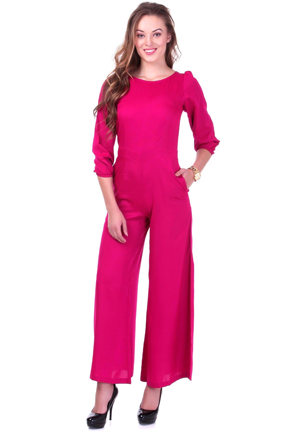 Women's Fuchsia Palazzo Jumpsuit - SASSAFRAS