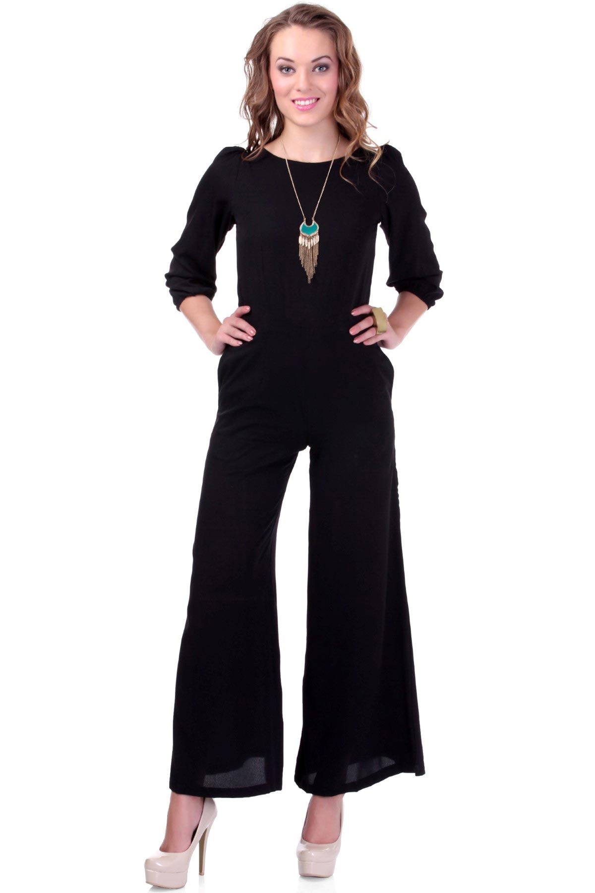 Women's Black Palazzo Jumpsuit - SASSAFRAS