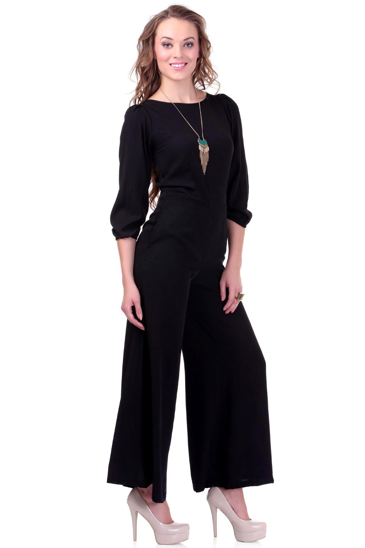 Women's Black Palazzo Jumpsuit - SASSAFRAS