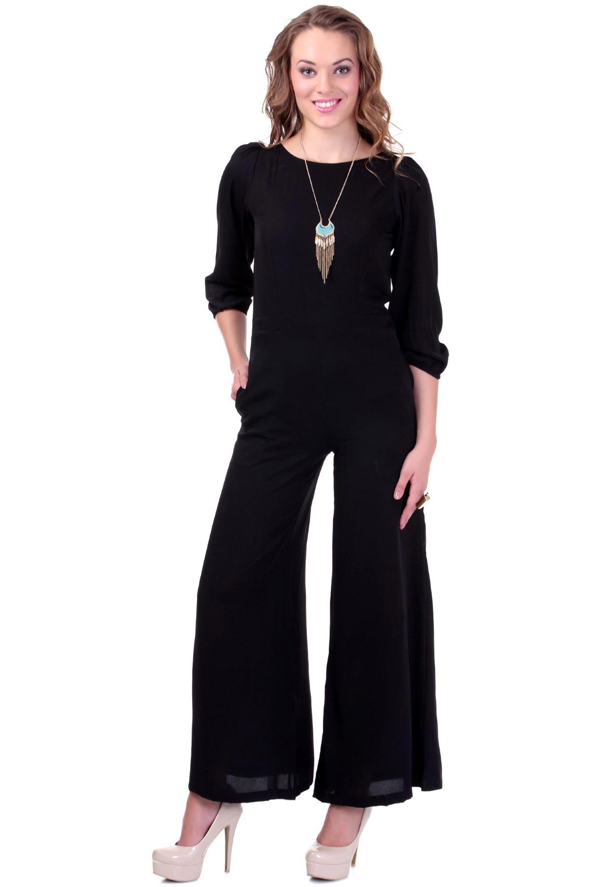 Women's Black Palazzo Jumpsuit - SASSAFRAS