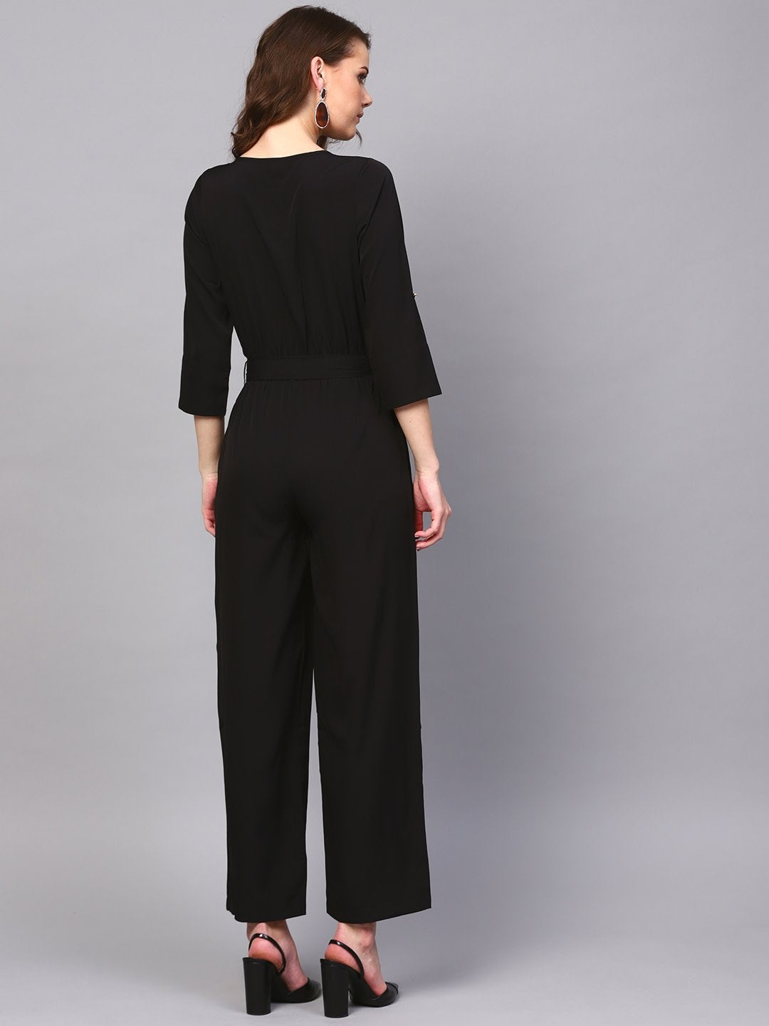 Women's Black Tie Belt Jumpsuit - SASSAFRAS