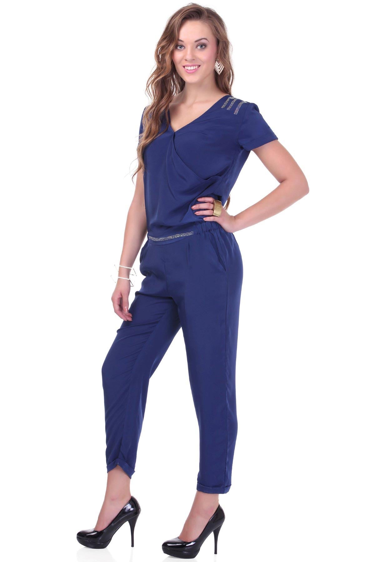 Women's Studded Blue Party Jumpsuit - SASSAFRAS