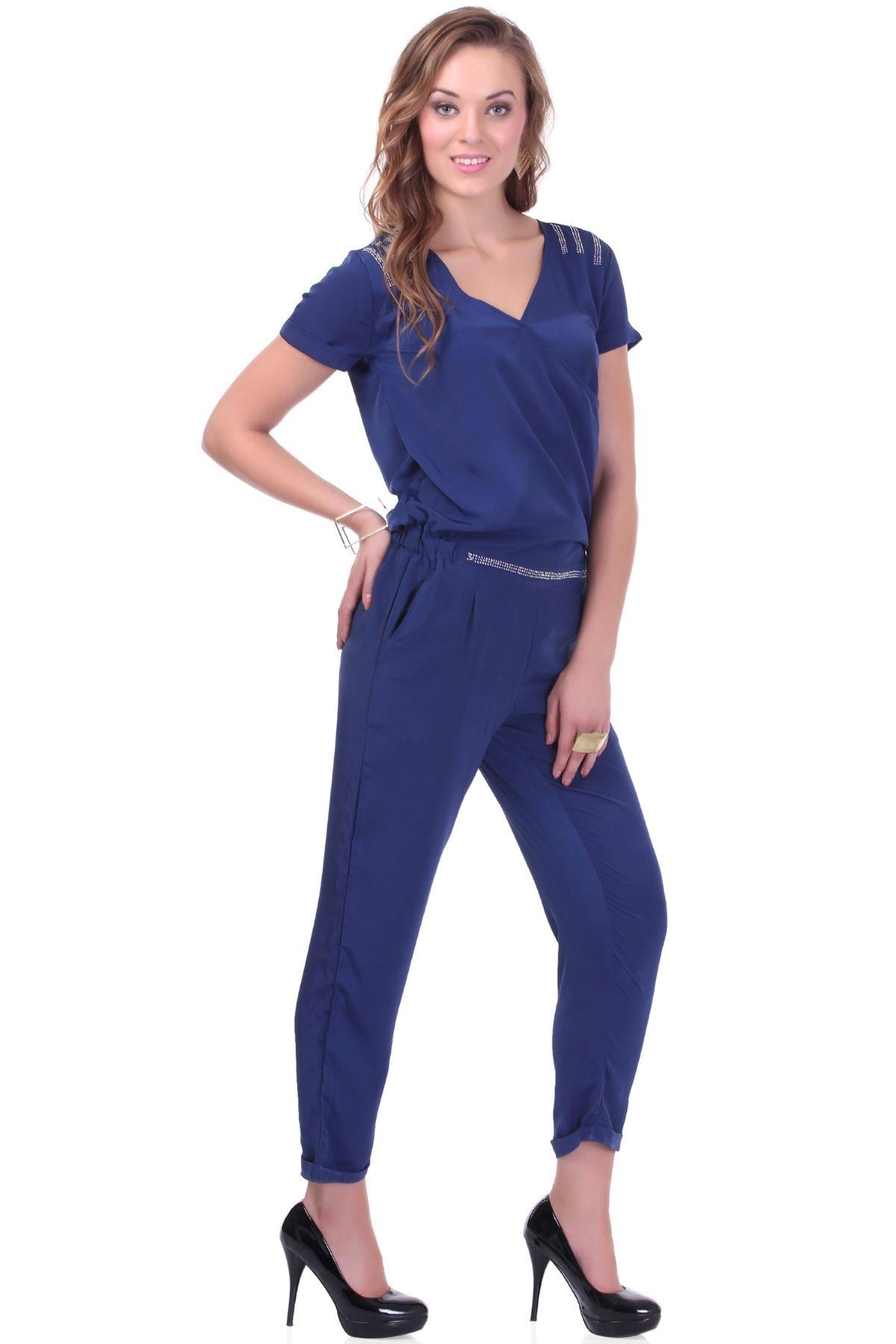 Women's Studded Blue Party Jumpsuit - SASSAFRAS