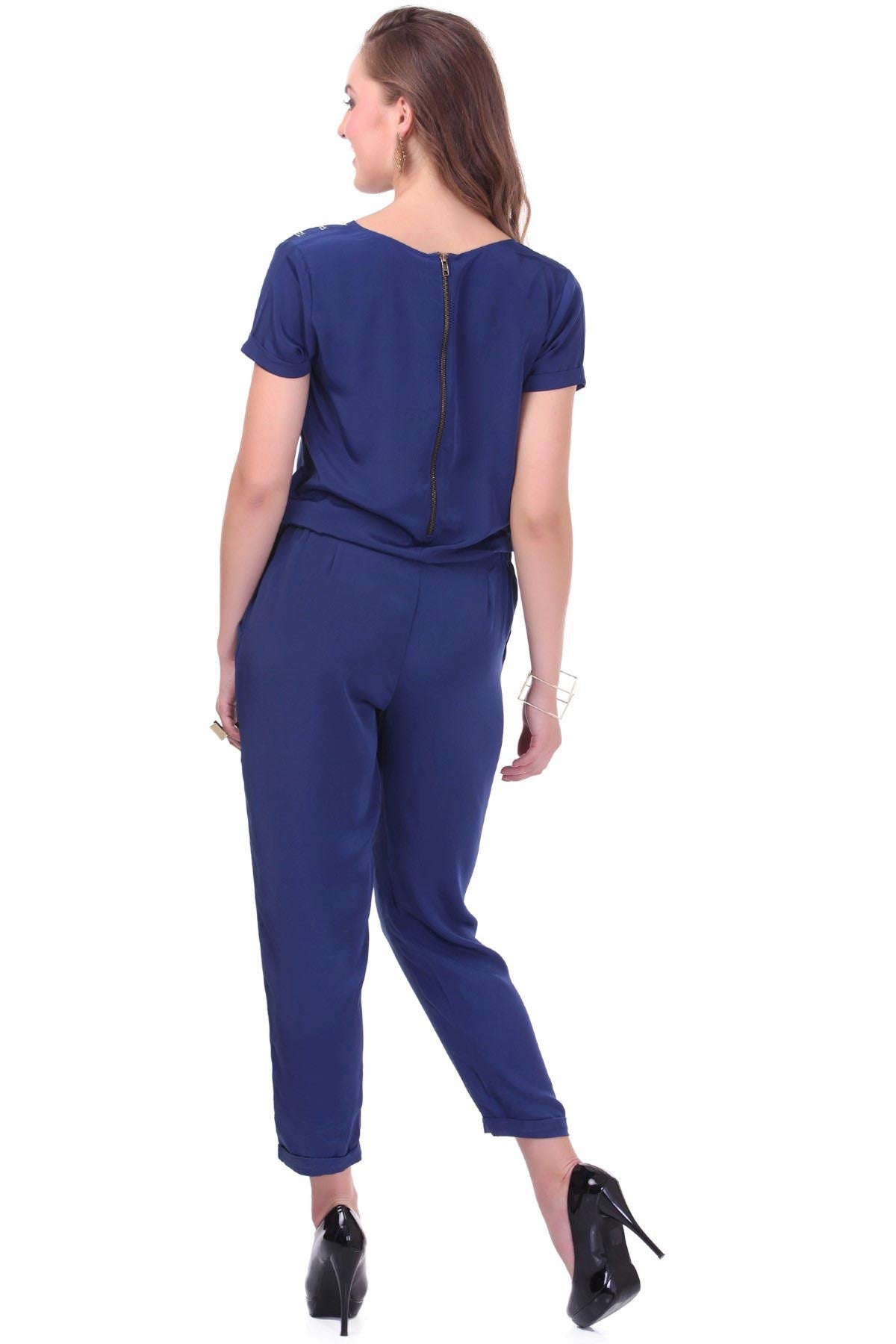 Women's Studded Blue Party Jumpsuit - SASSAFRAS