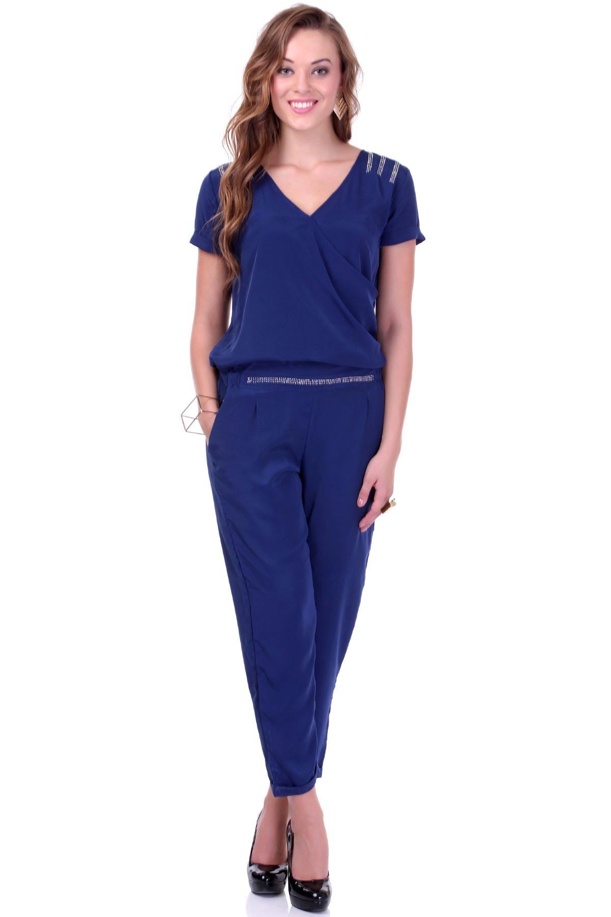 Women's Studded Blue Party Jumpsuit - SASSAFRAS