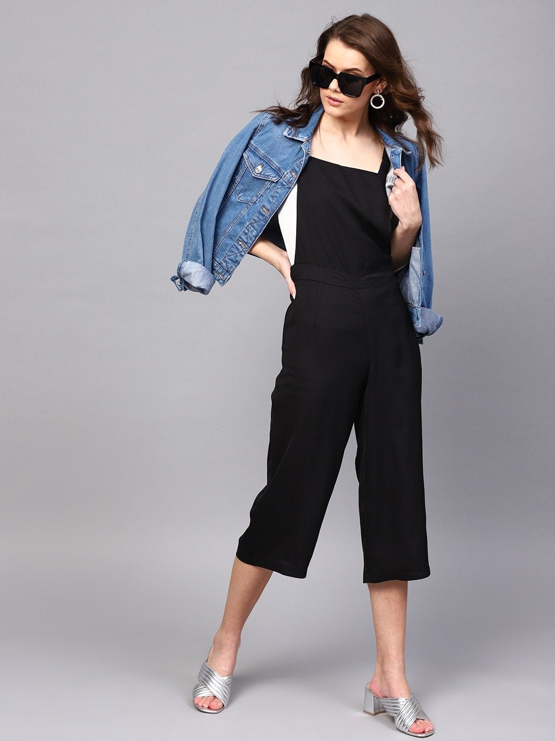 Women's Black Cropped Dungaree - SASSAFRAS