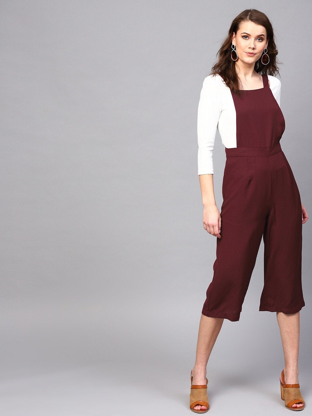 Women's Wine Cropped Dungaree - SASSAFRAS