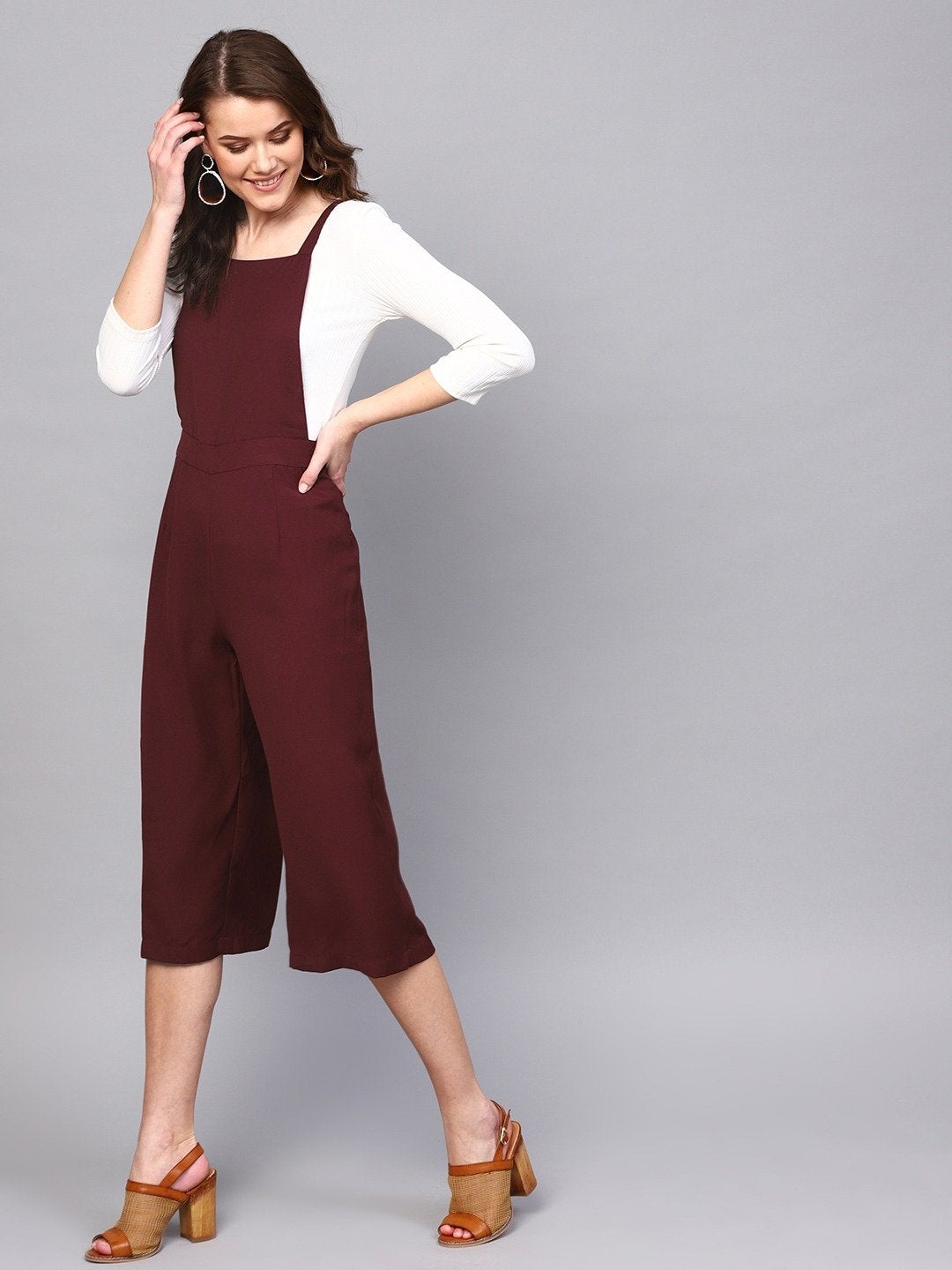 Women's Wine Cropped Dungaree - SASSAFRAS