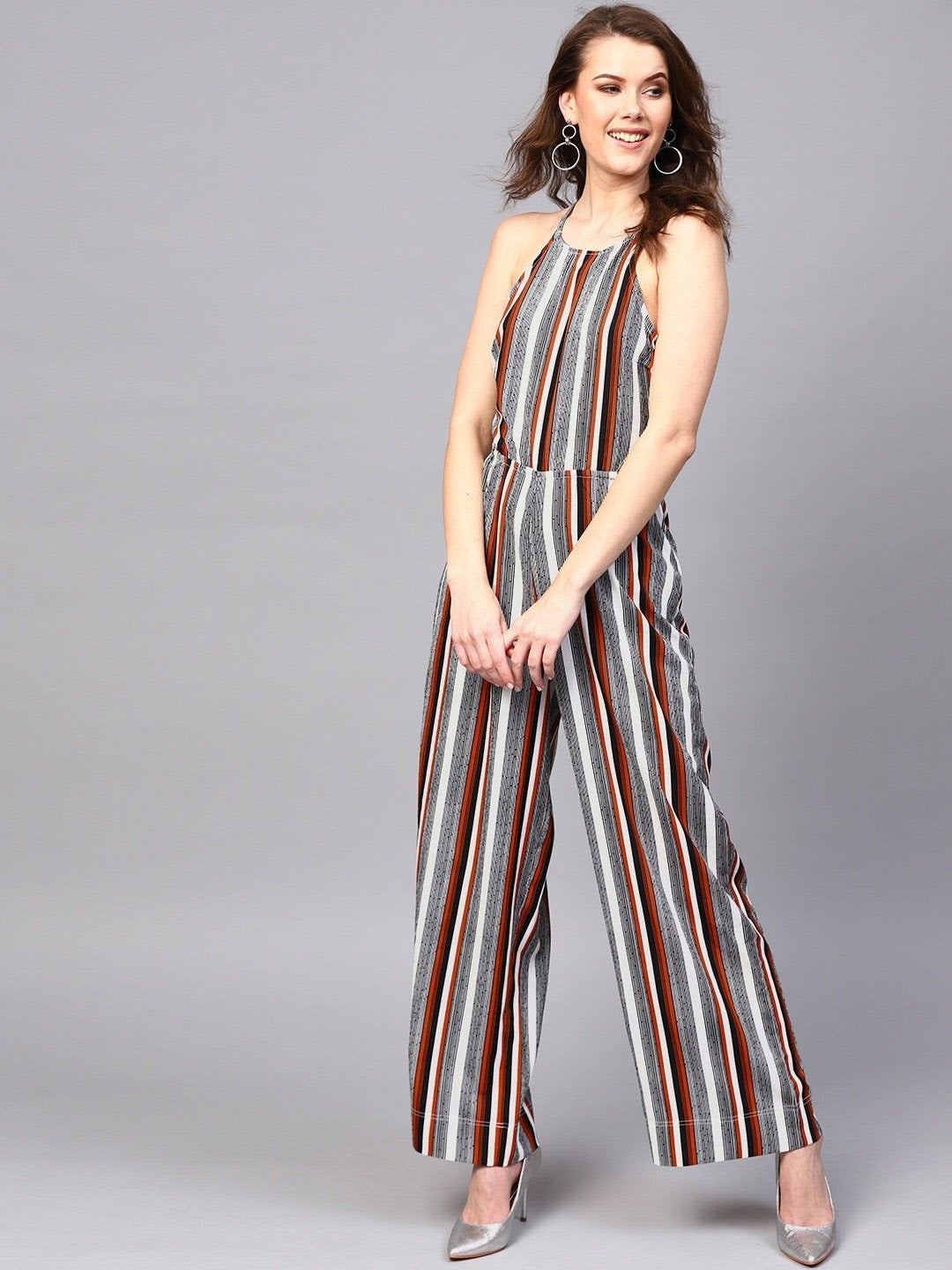 Women's Back Cut-Out Striped Jumpsuit - SASSAFRAS