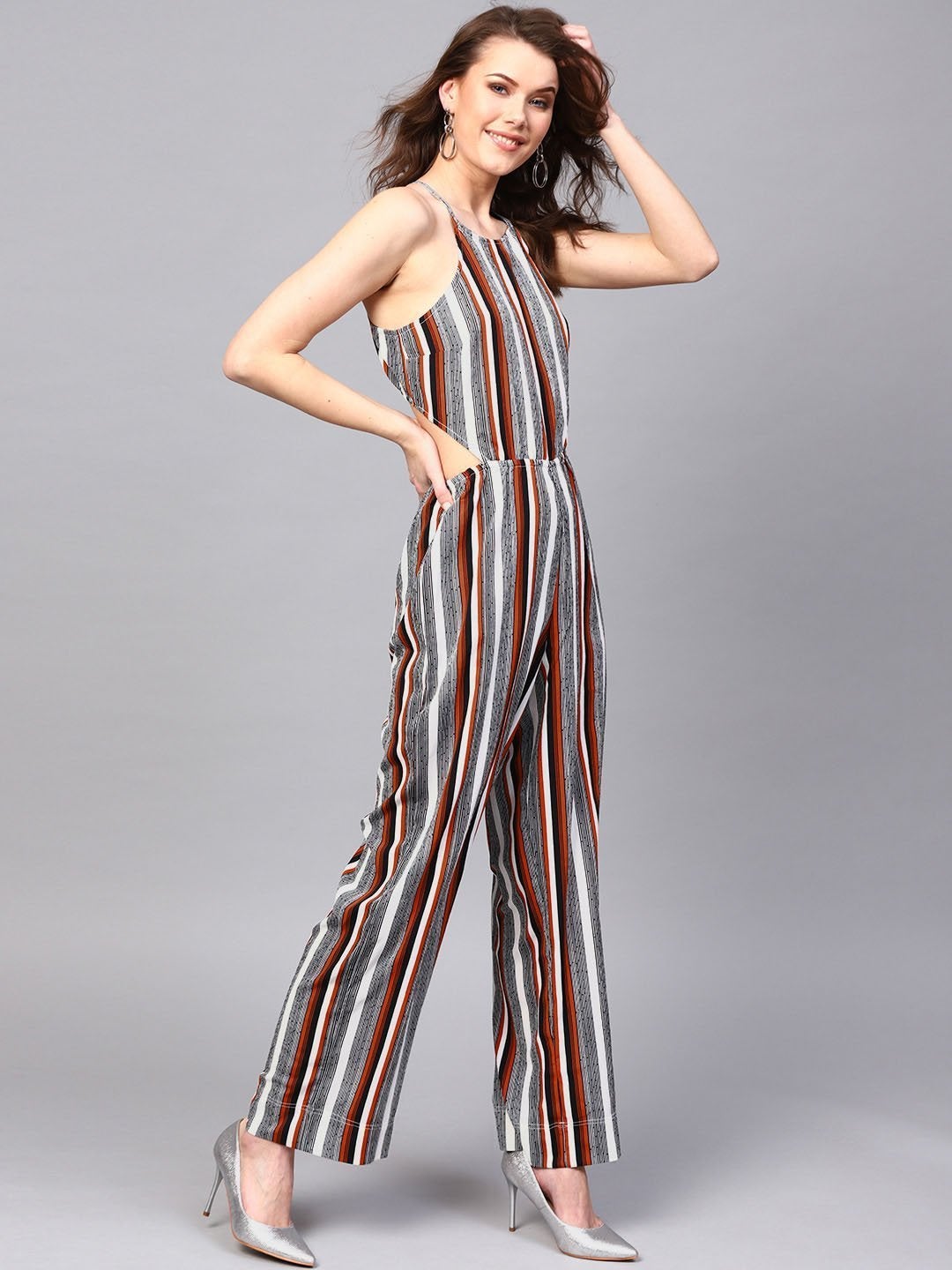 Women's Back Cut-Out Striped Jumpsuit - SASSAFRAS