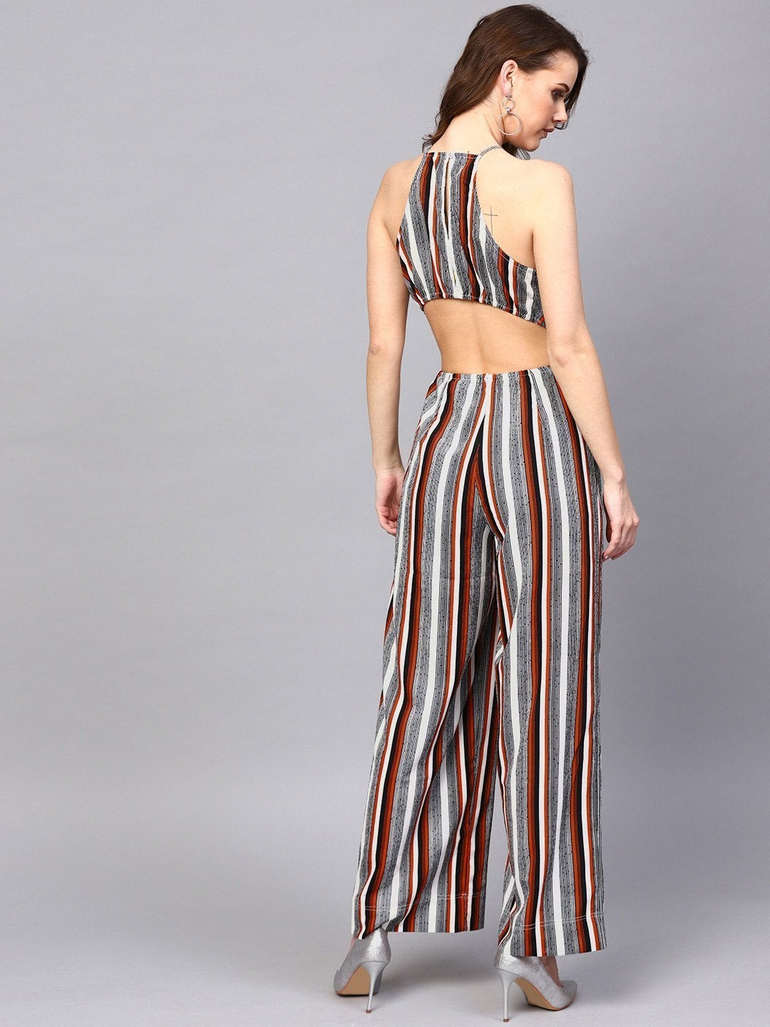 Women's Back Cut-Out Striped Jumpsuit - SASSAFRAS