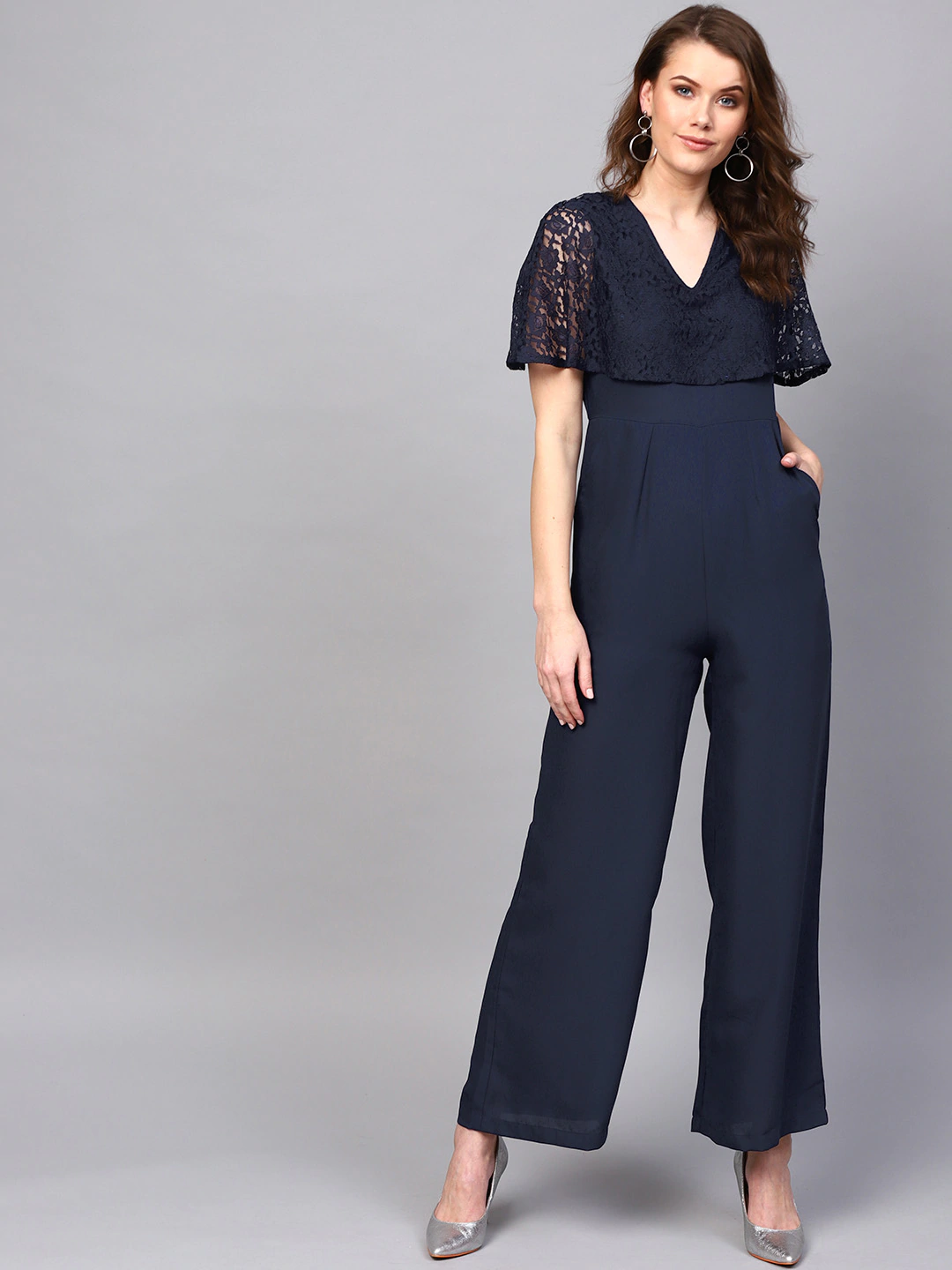 Women's Navy Layered Lace Jumpsuit - SASSAFRAS