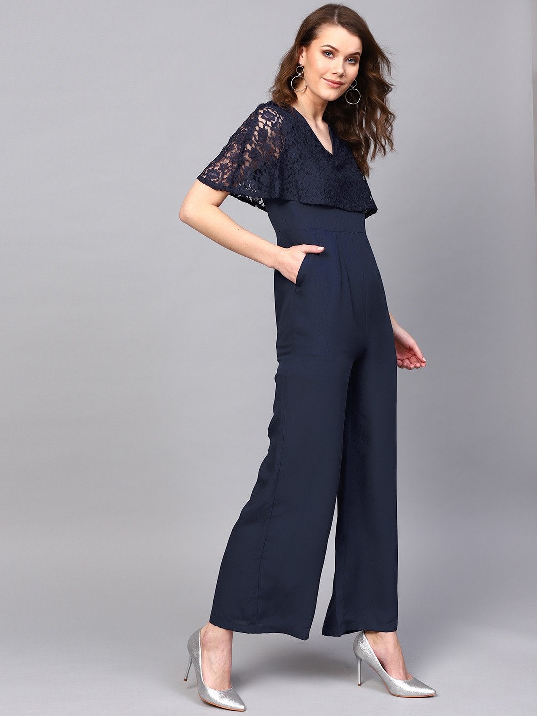 Women's Navy Layered Lace Jumpsuit - SASSAFRAS