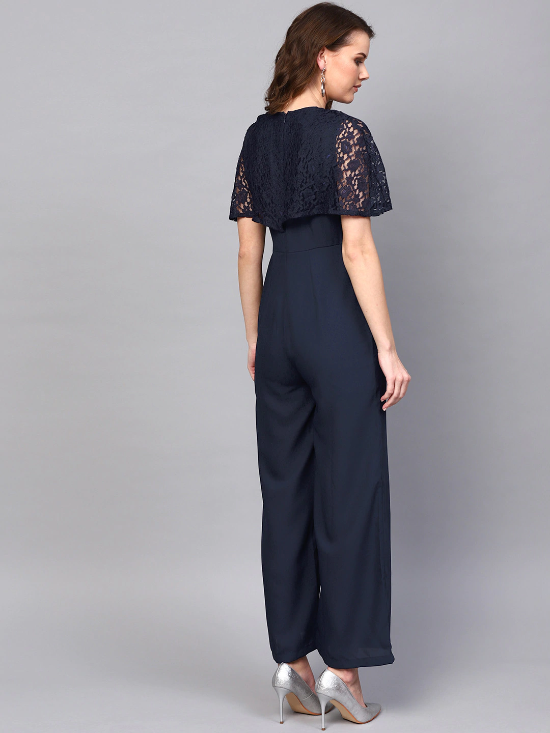 Women's Navy Layered Lace Jumpsuit - SASSAFRAS