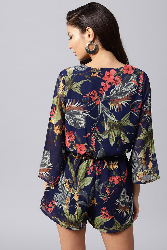 Women's Navy Tropical Wrap Romper