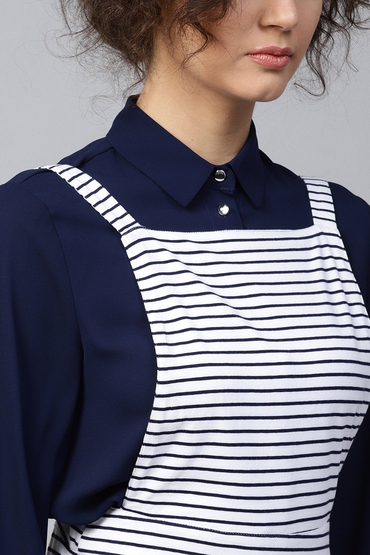 Women's Navy & White Stripes Dungaree - SASSAFRAS