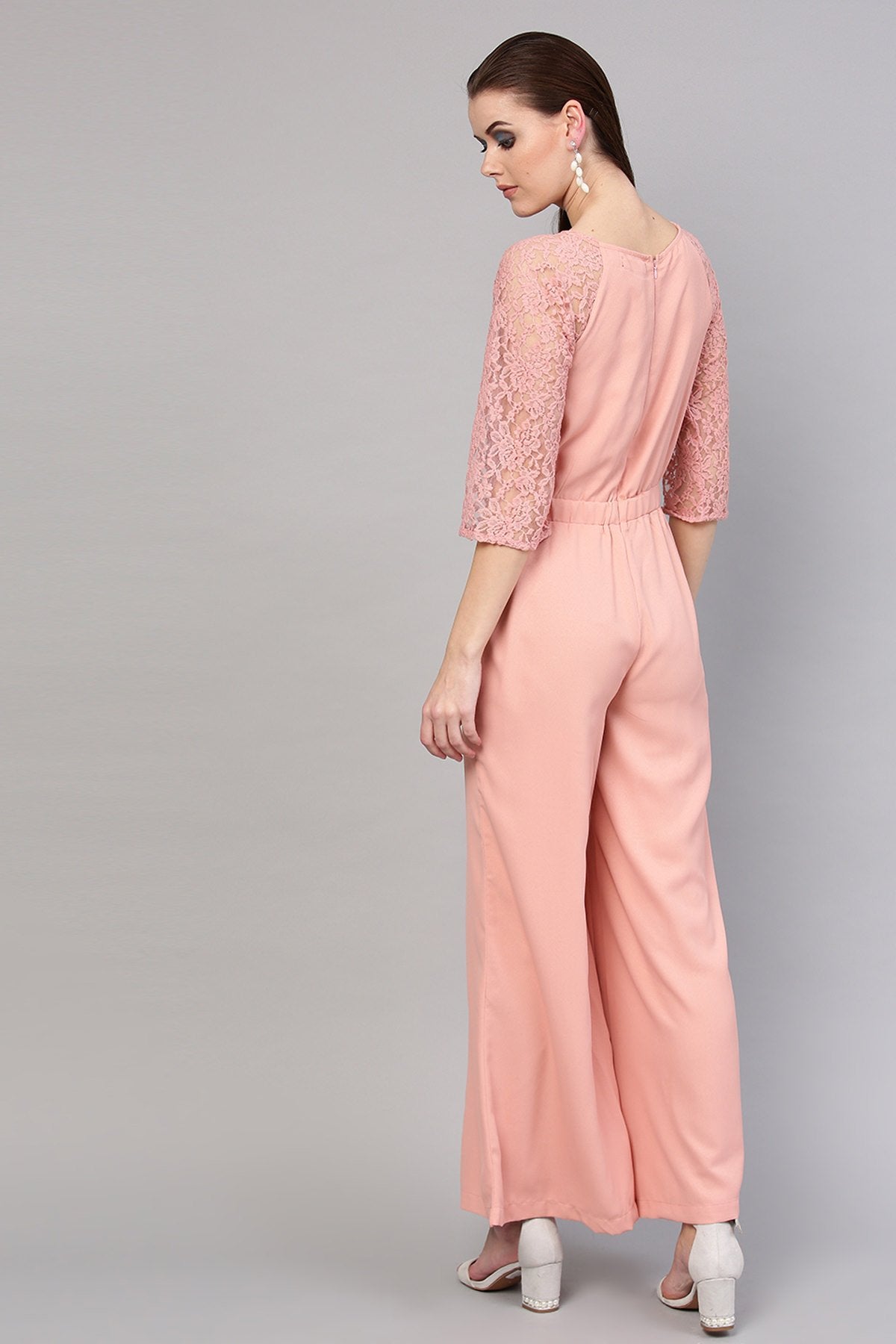 Women's Onion Pink Raglan Lace Sleeves Jumpsuit - SASSAFRAS